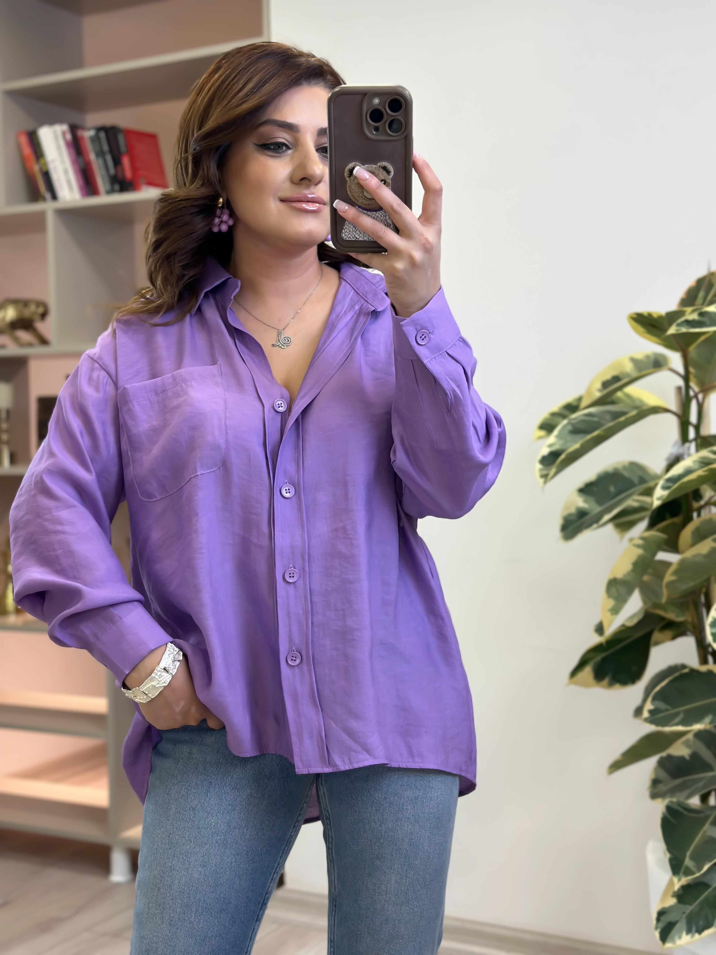 Omzu Düşük Oversize Gömlek LİLA-23YUST000234
