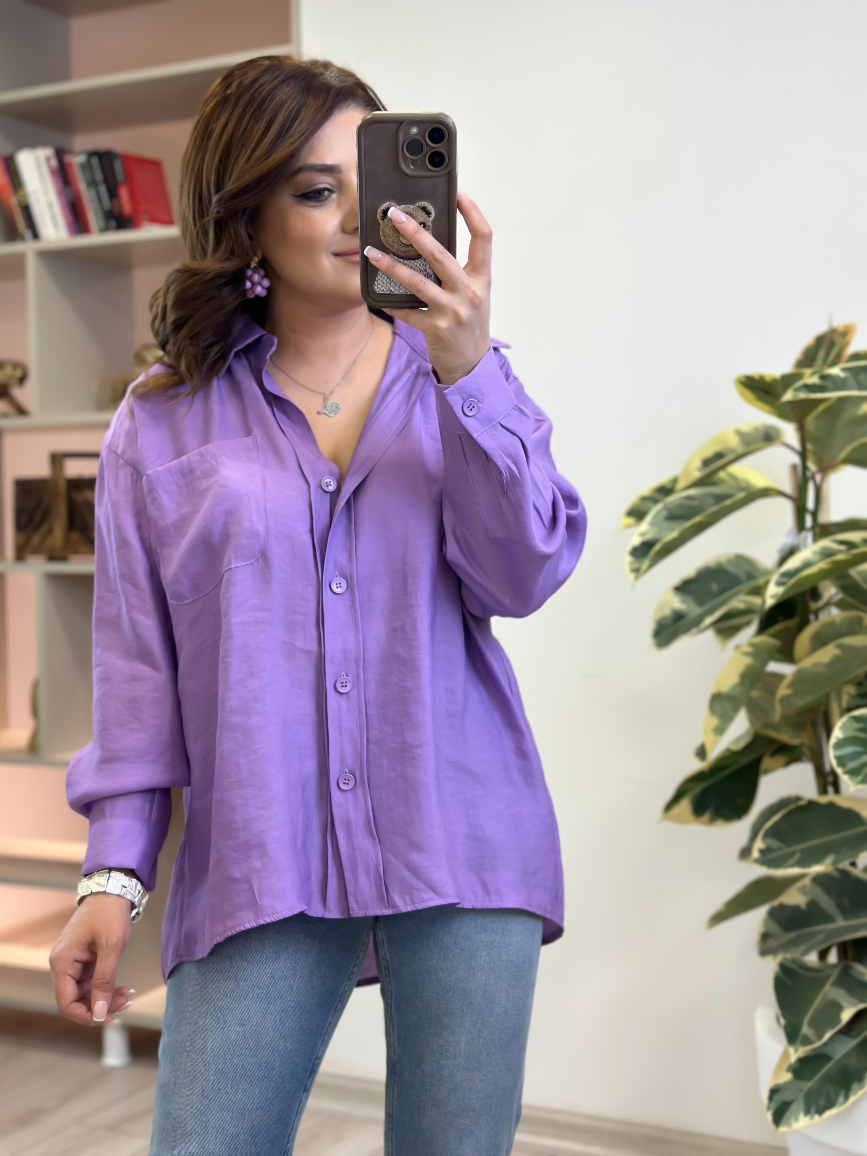 Omzu Düşük Oversize Gömlek LİLA-23YUST000234
