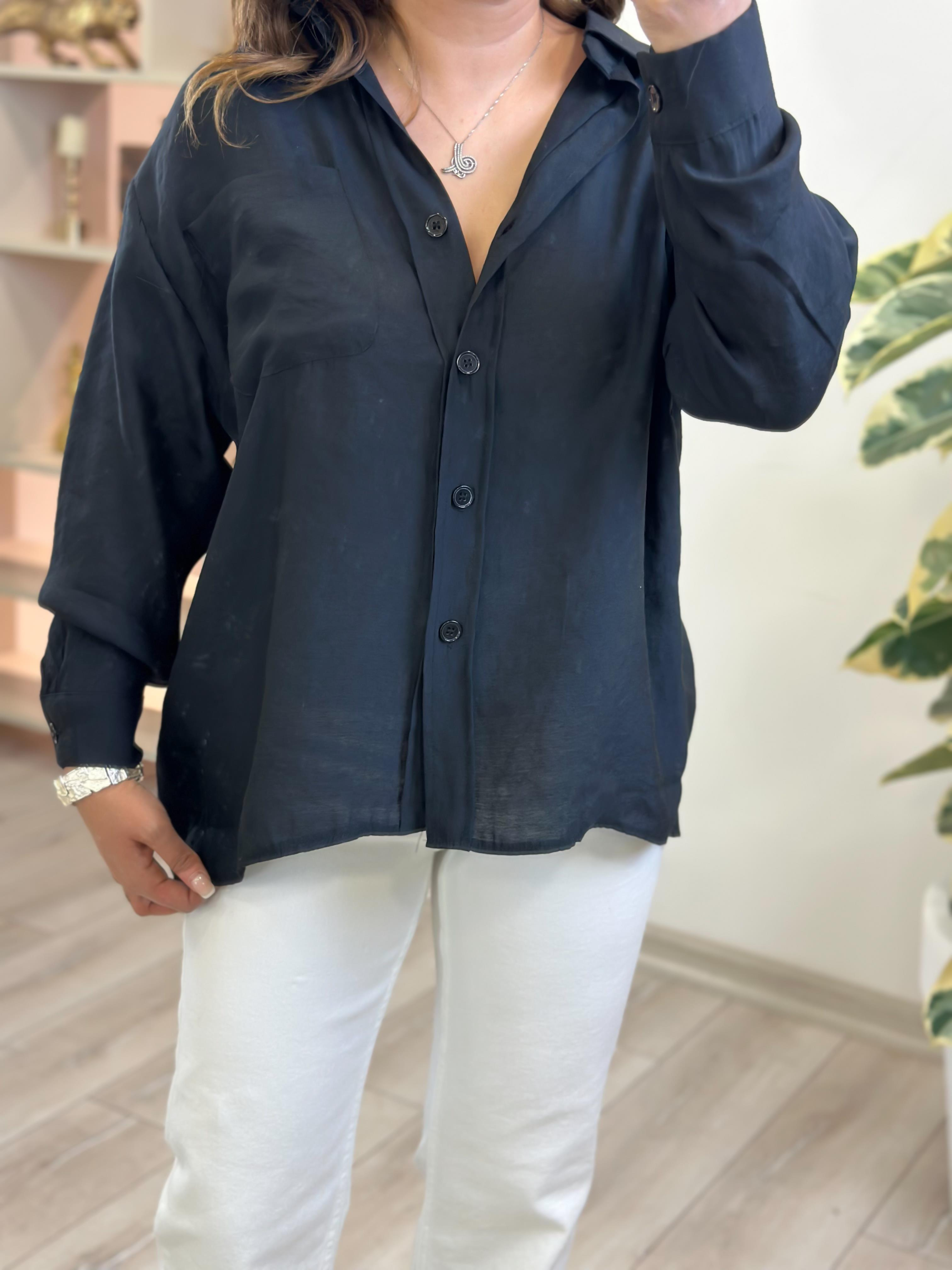 Omzu Düşük Oversize Gömlek SİYAH-23YUST000234