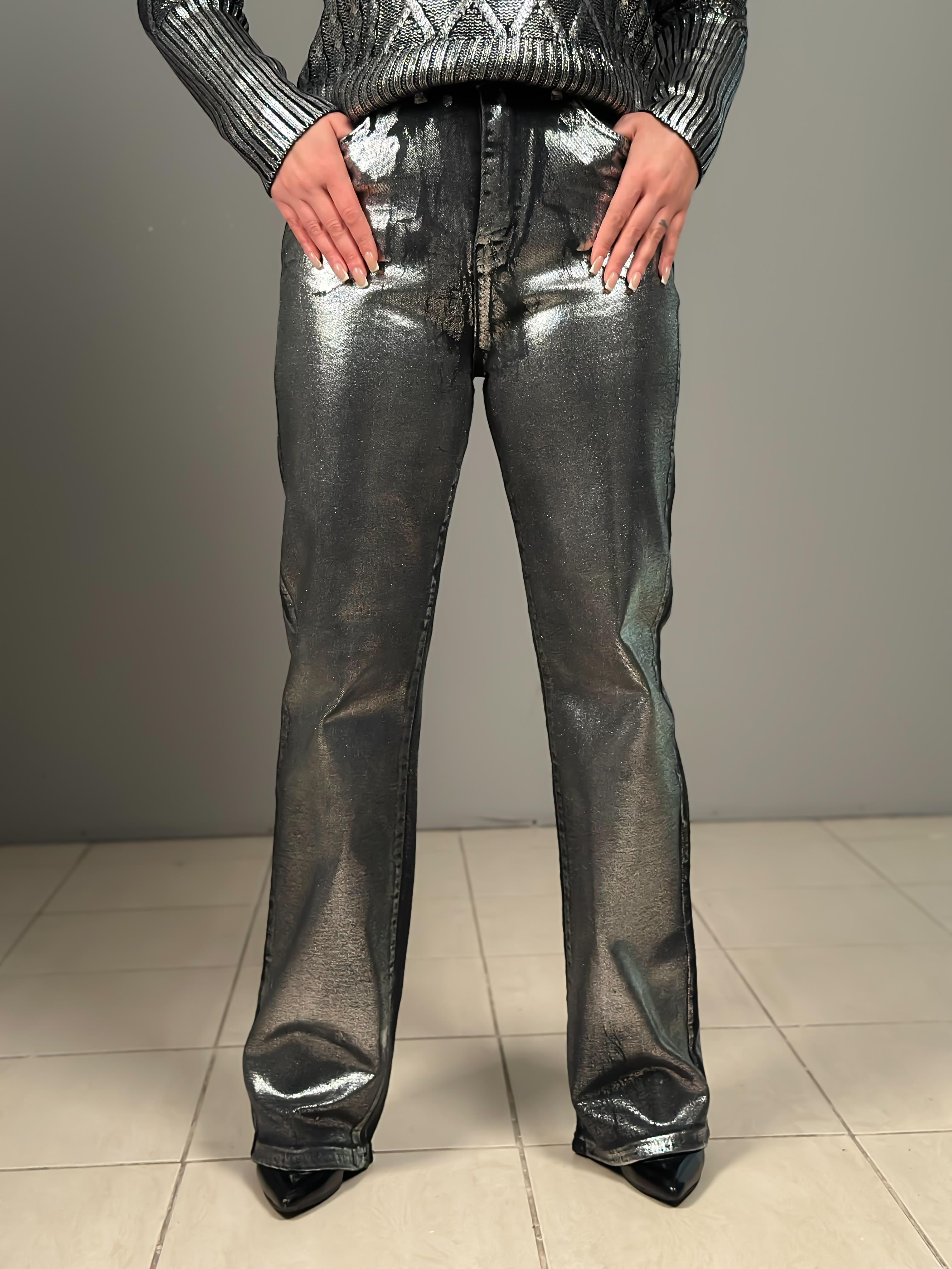 Ön Arka Gümüş Baskılı Tasarım Palazzo Jean GÜMÜŞ-23KALT000012