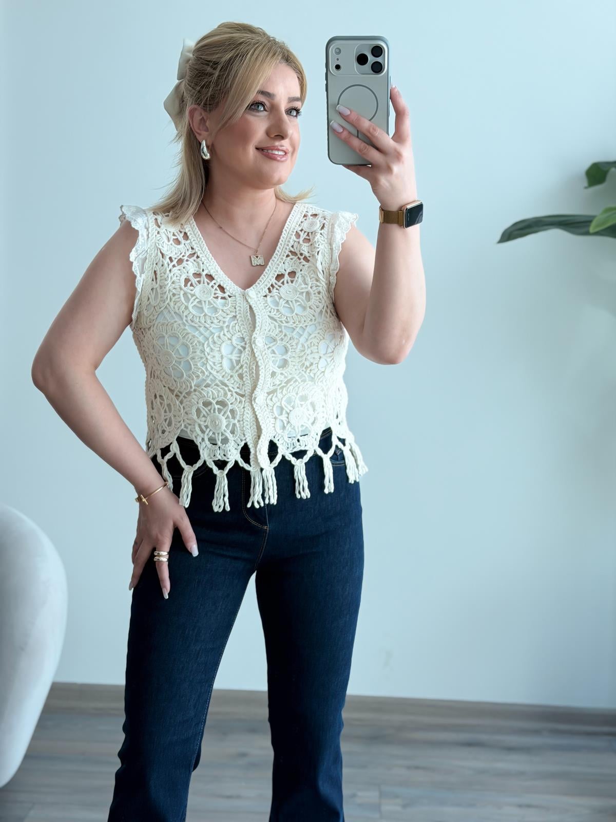 Örgü Detay Bluz EKRU-23YUST000156