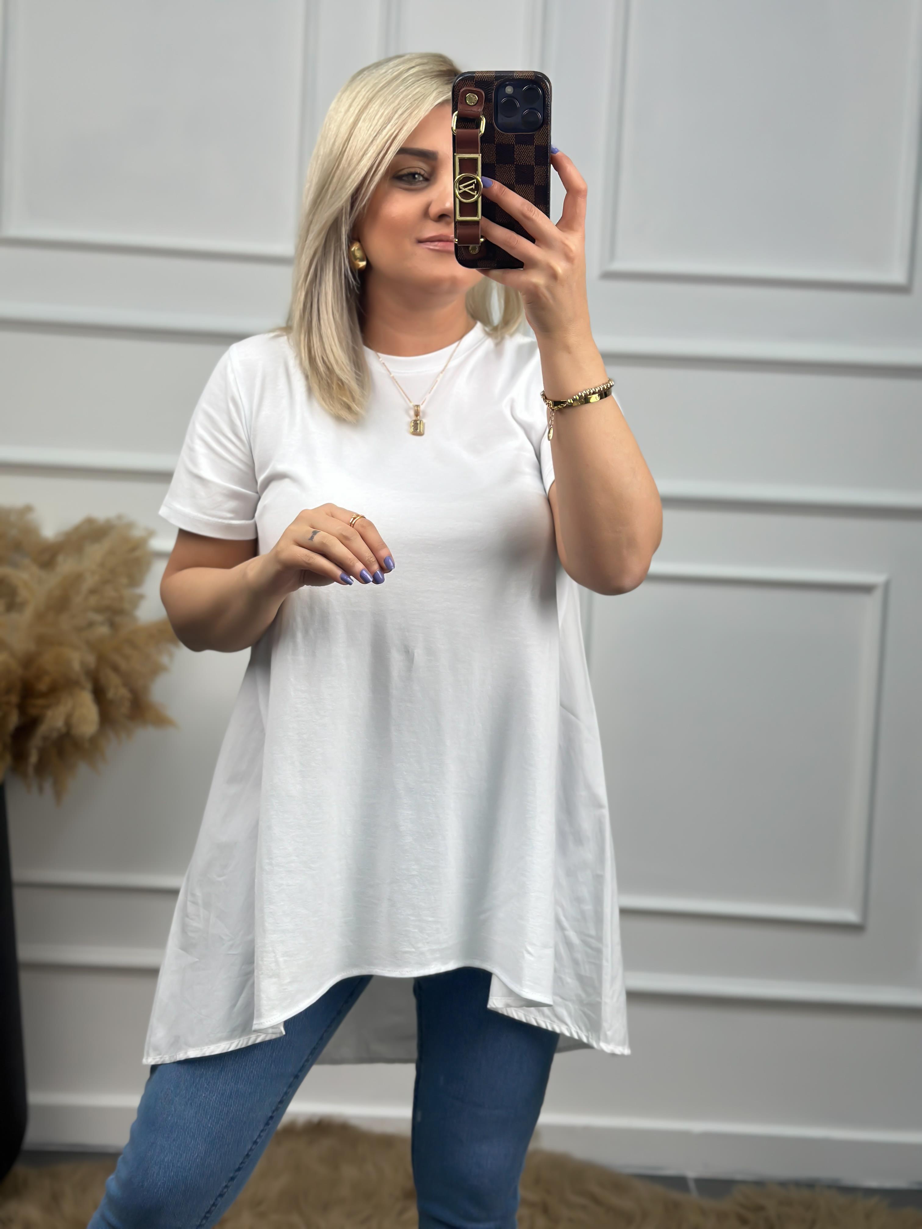 Orjinal Marka Arkası Poplin Detay Basic Tshirt BEYAZ-23YUST000004