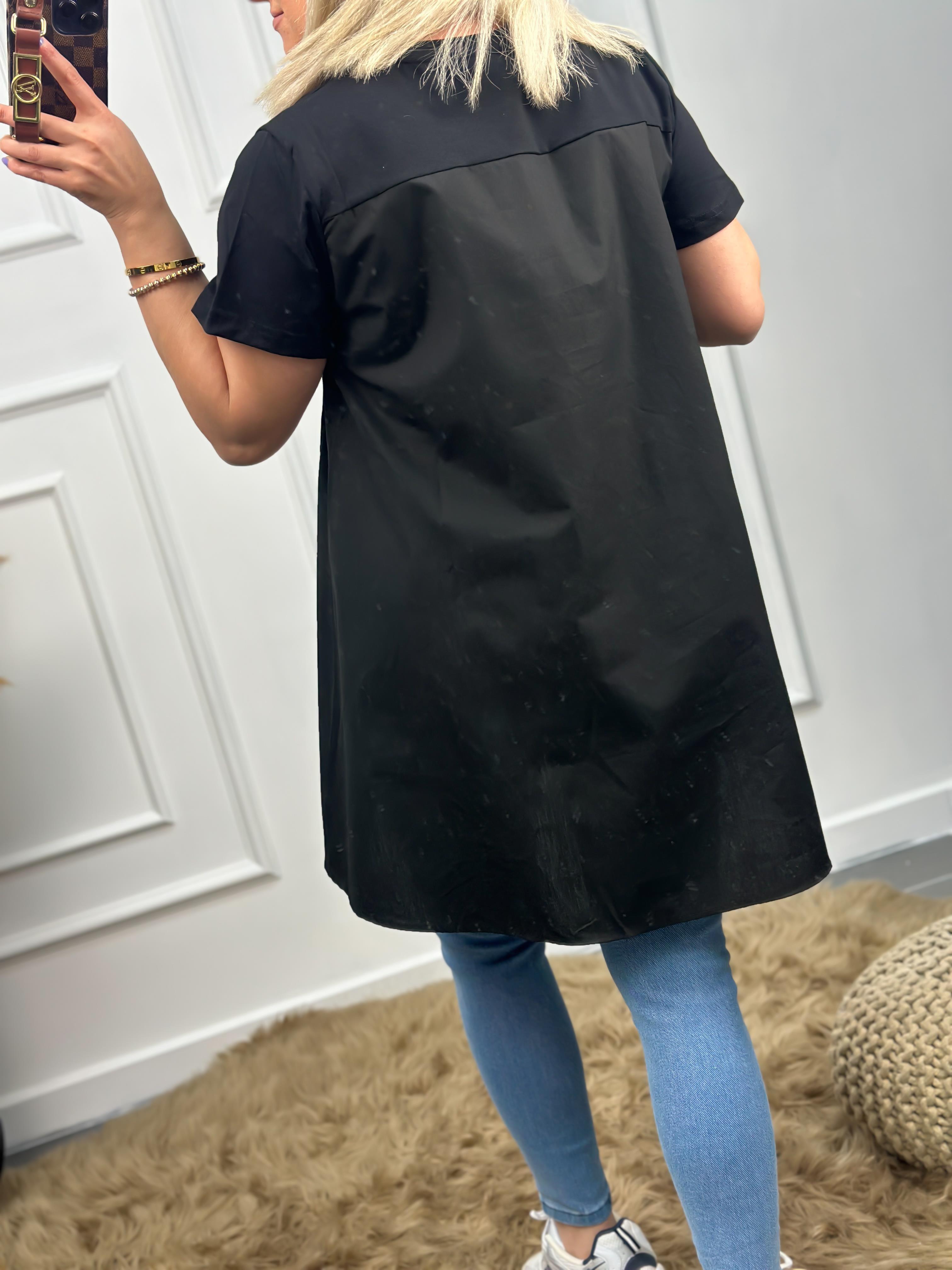 Orjinal Marka Arkası Poplin Detay Basic Tshirt SİYAH-23YUST000004
