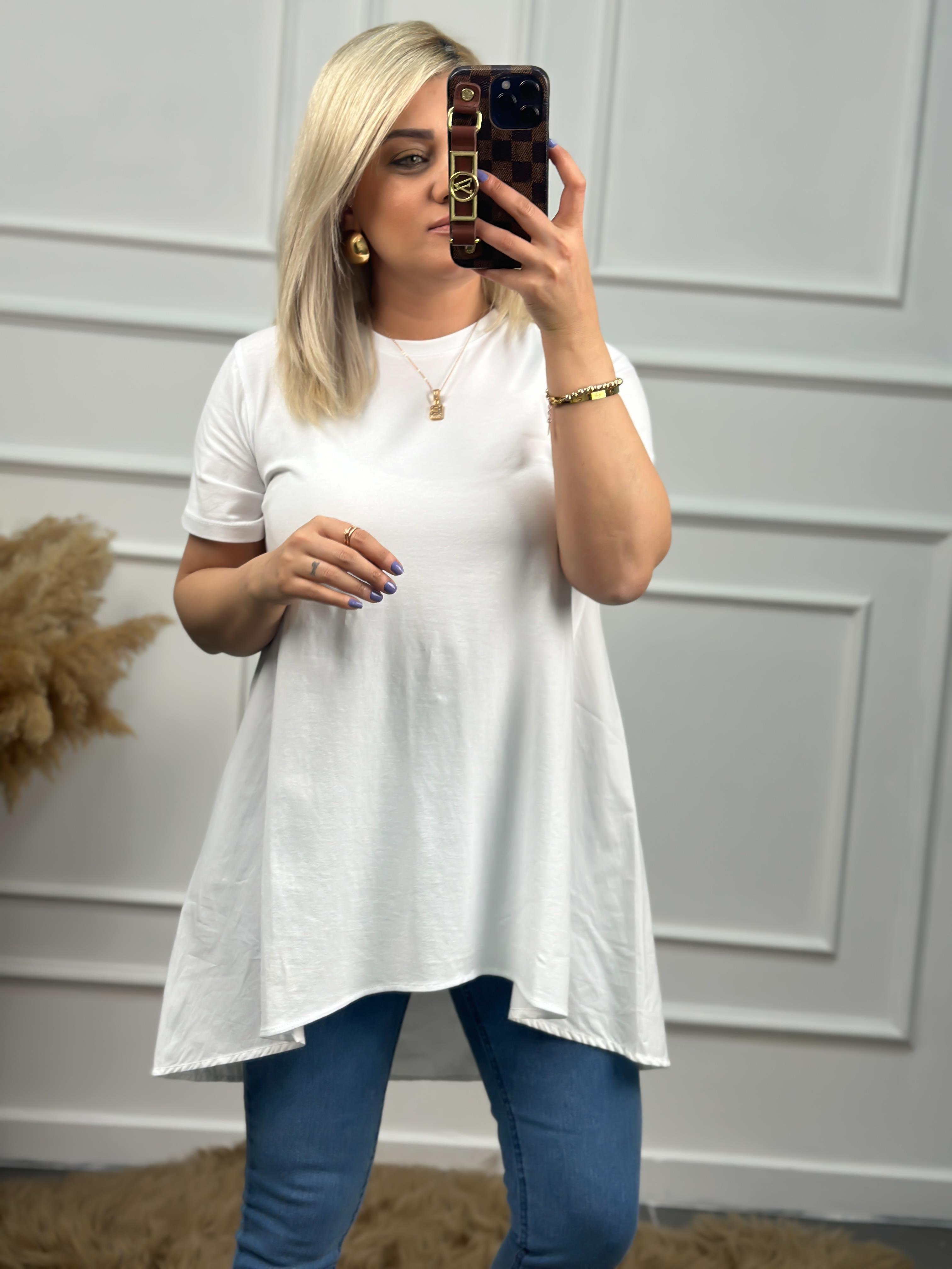 Orjinal Marka Arkası Poplin Detay Basic Tshirt BEYAZ-23YUST000004