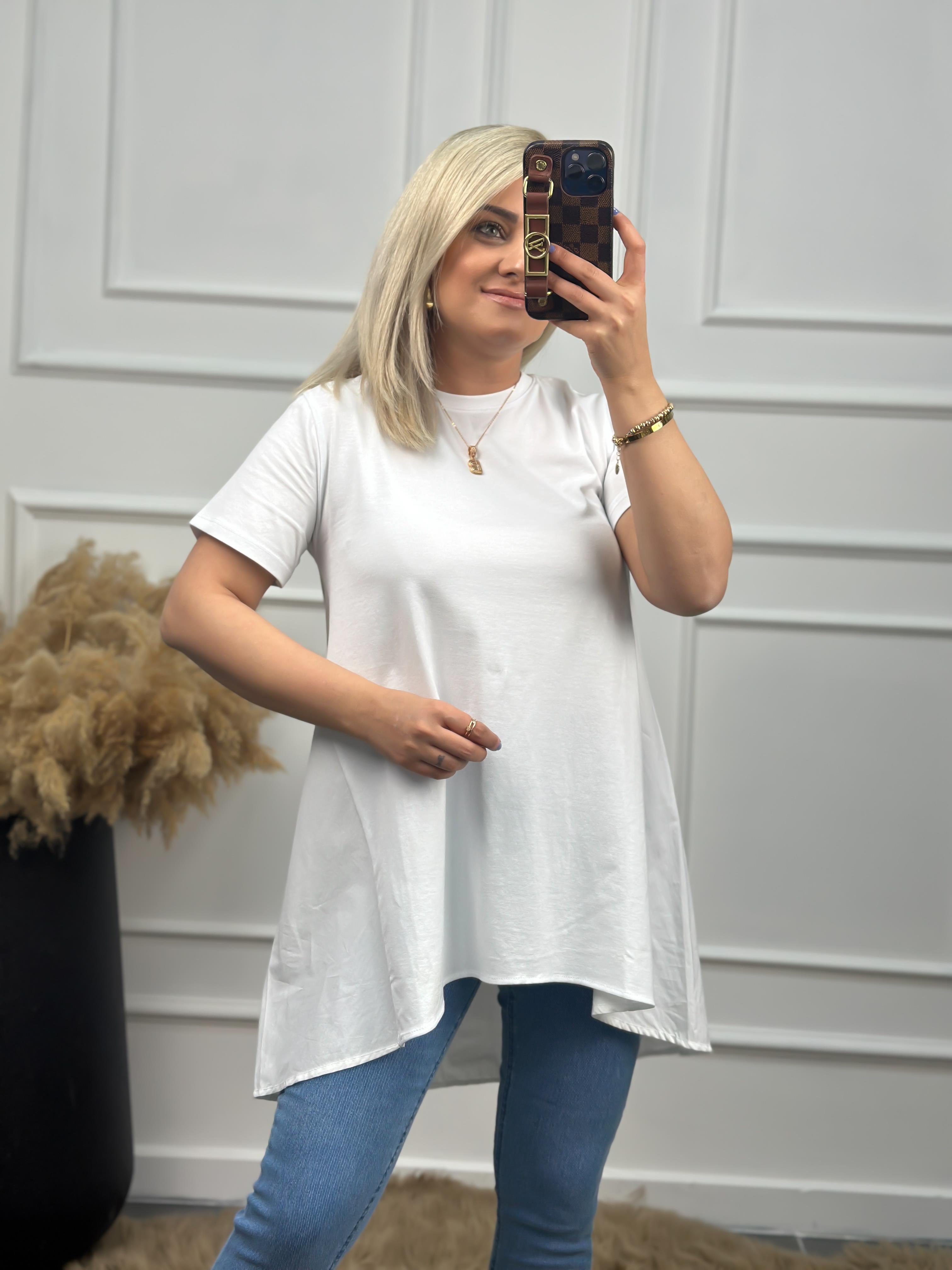 Orjinal Marka Arkası Poplin Detay Basic Tshirt BEYAZ-23YUST000004
