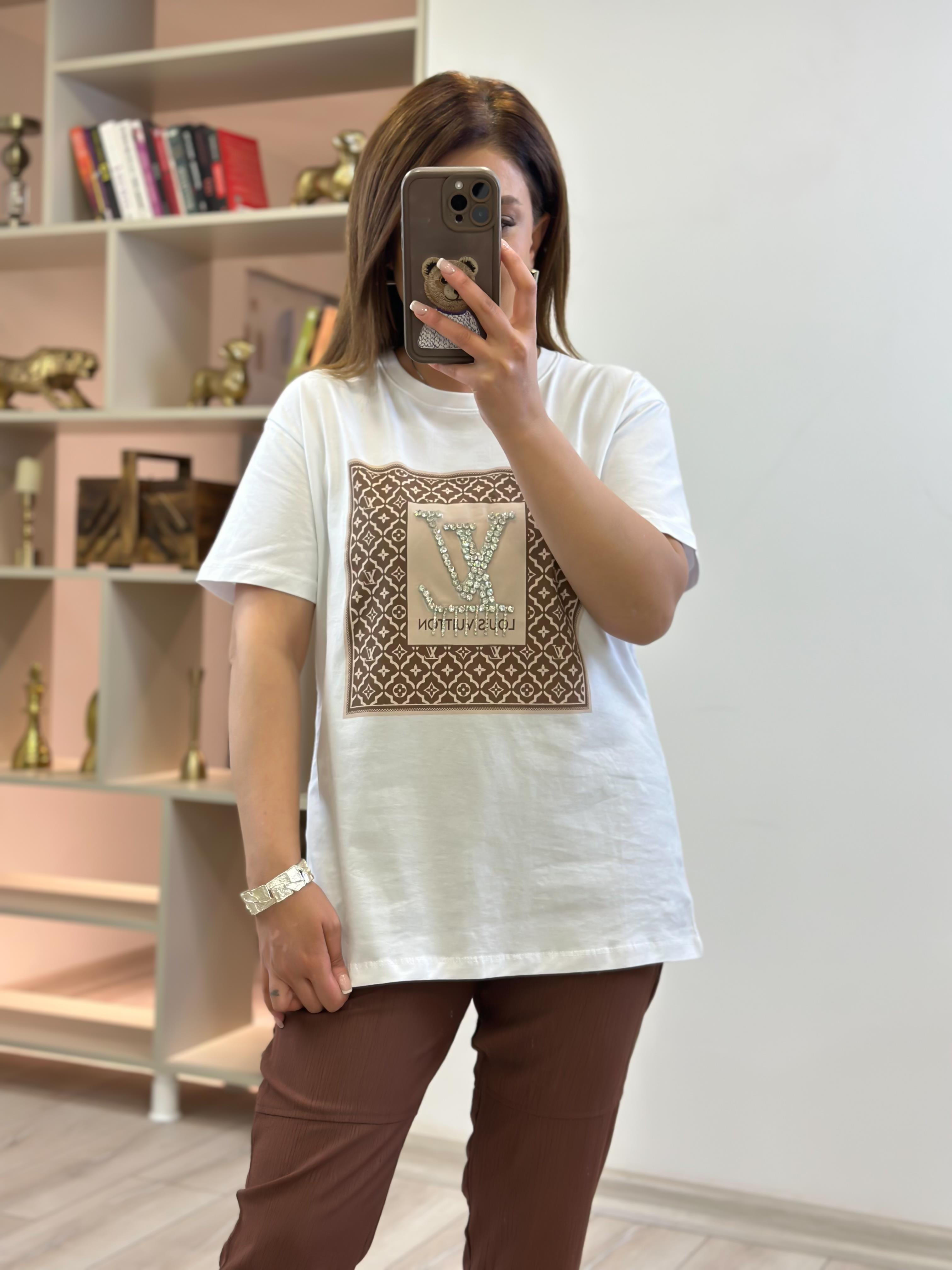 Orjinal Marka Taş Detaylı Tshirt BEYAZ-23YUST000226