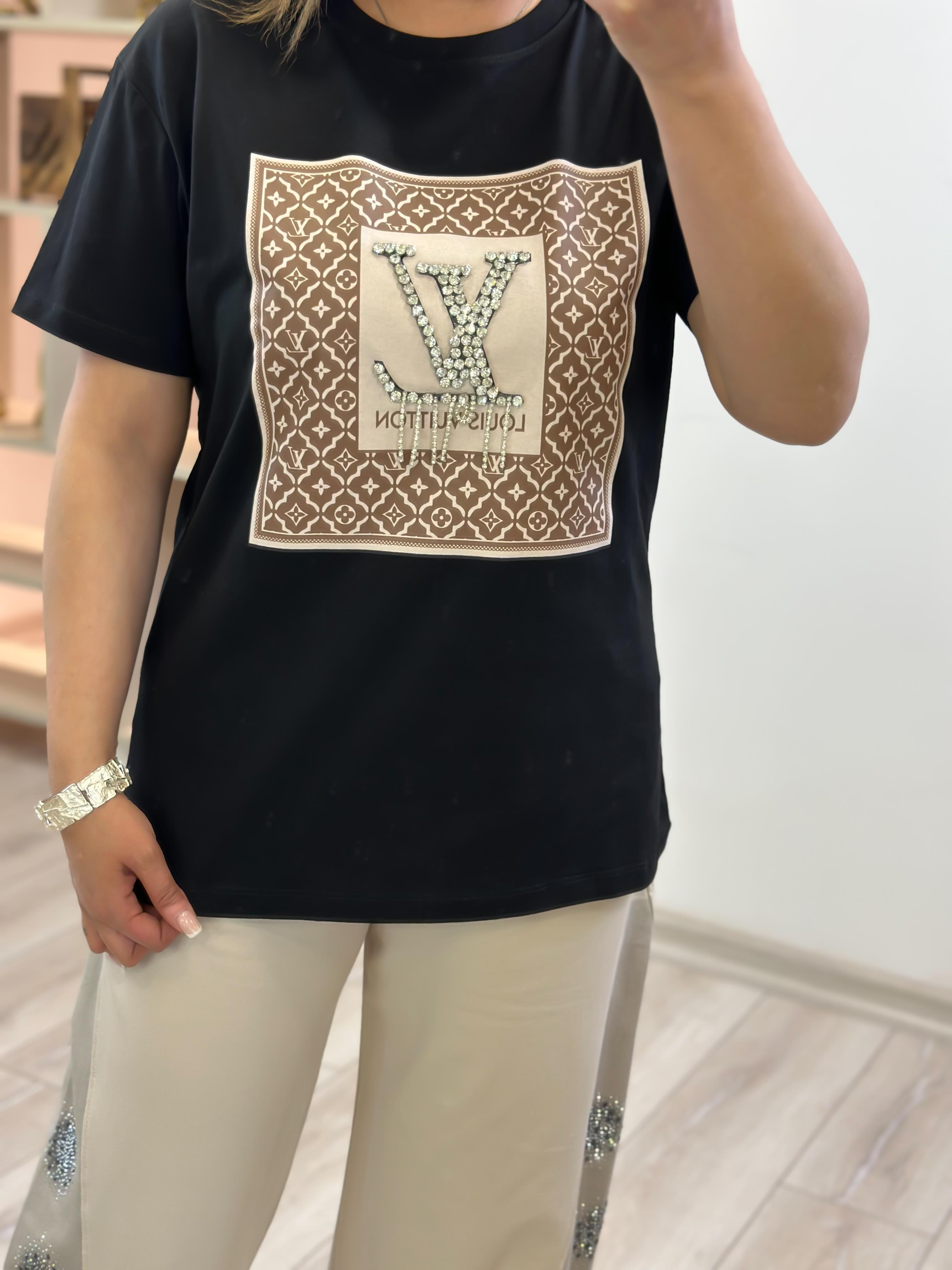 Orjinal Marka Taş Detaylı Tshirt SİYAH-23YUST000226