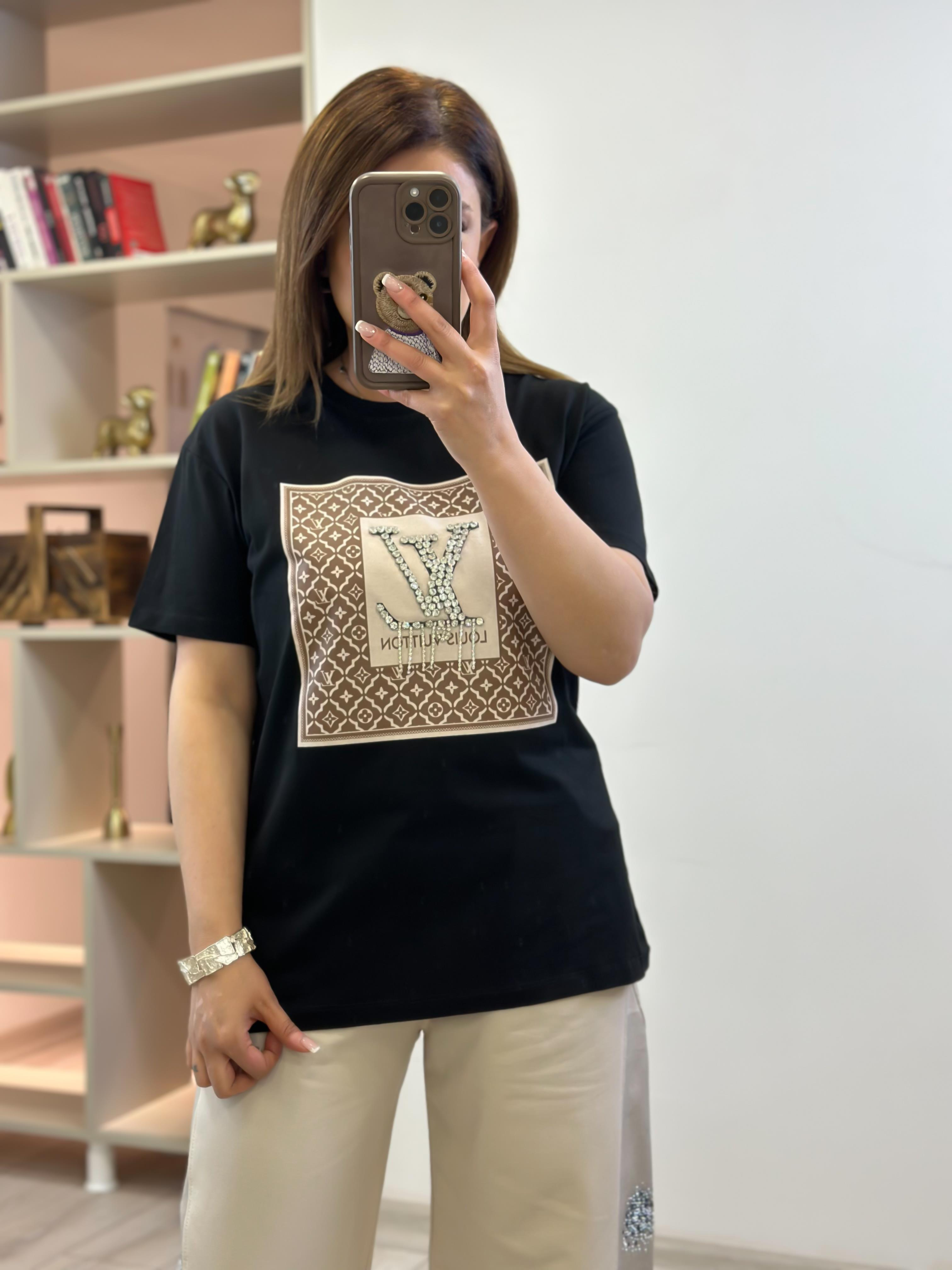Orjinal Marka Taş Detaylı Tshirt SİYAH-23YUST000226