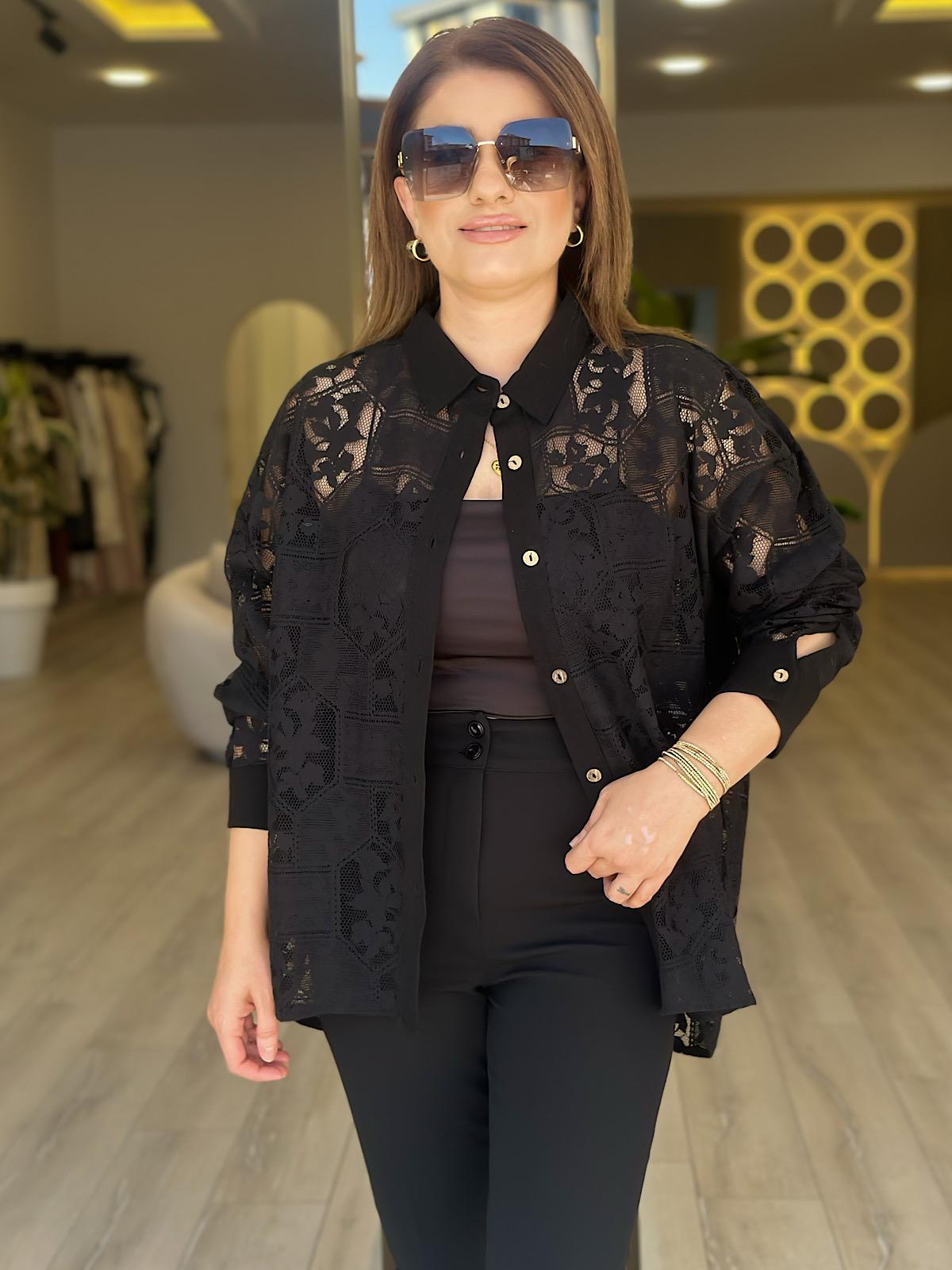 Oversize Dantel Gömlek SİYAH-23YUST000241