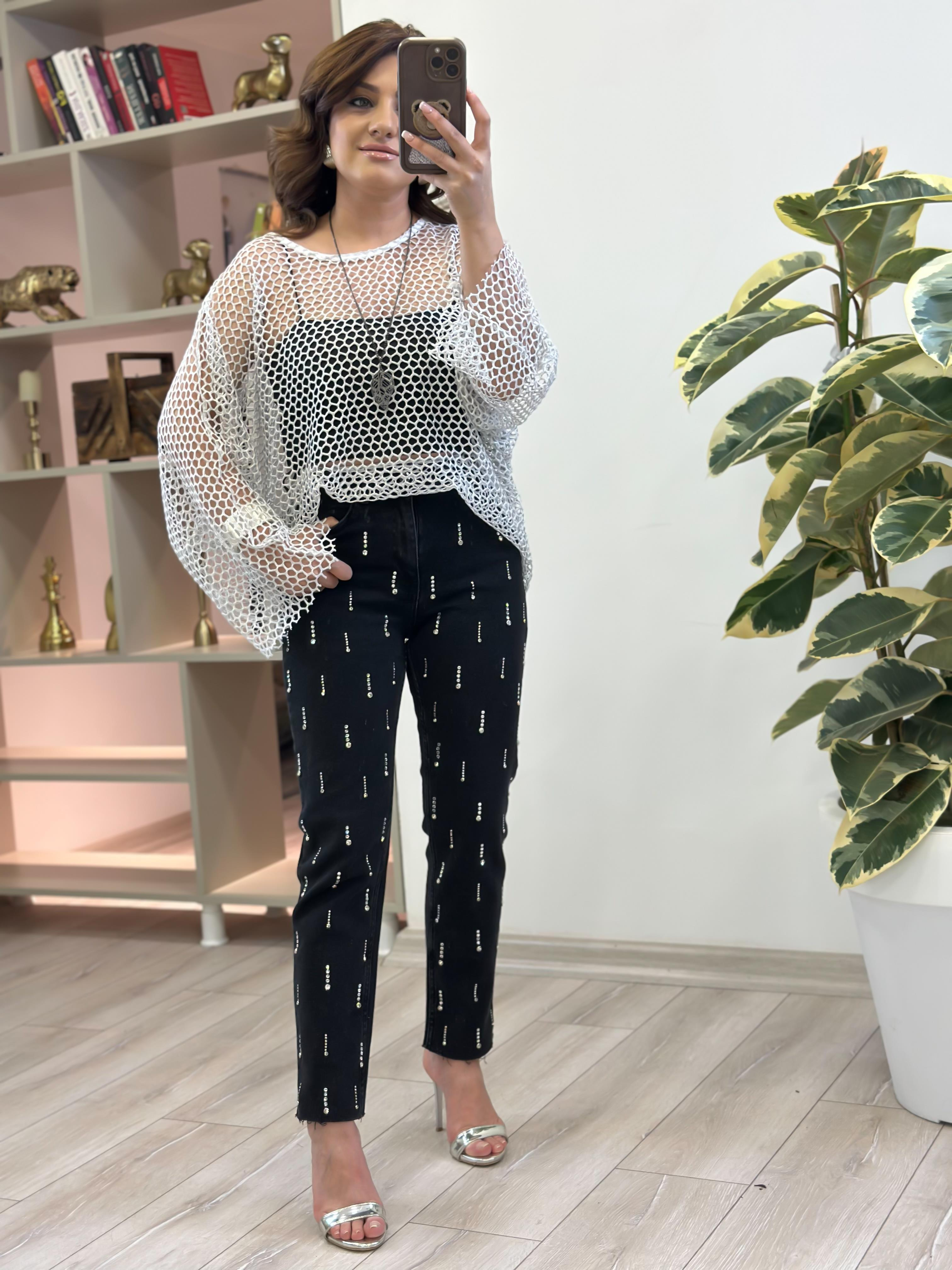 Oversize Simli File Bluz GRİ-23YUST000206