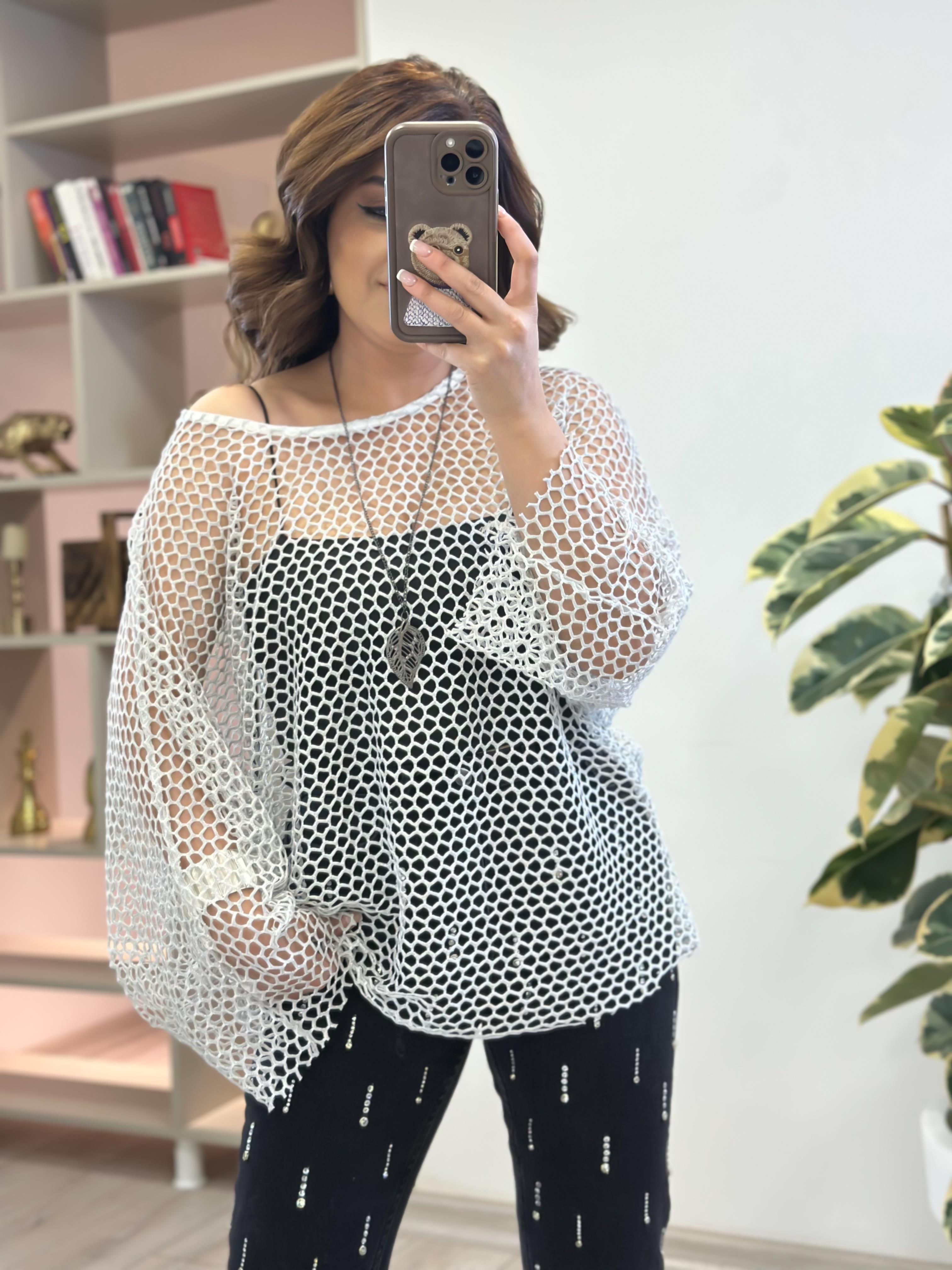 Oversize Simli File Bluz GRİ-23YUST000206
