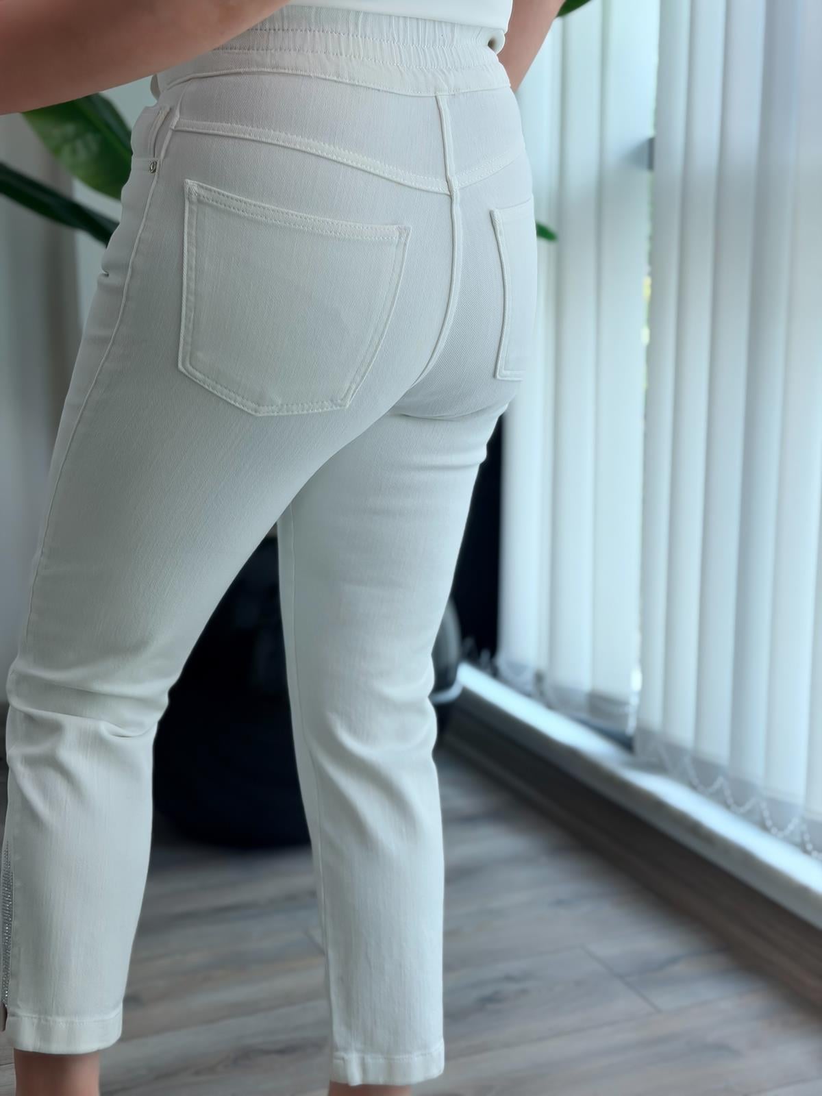Paça Taşlı Beli Lastkili Kot Pantolon BEYAZ-23MeALT00126