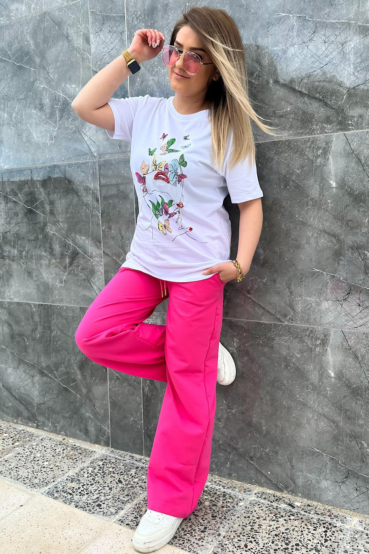 Palazzo Model Penye Alt Eşofman PEMBE-23MeALT00008