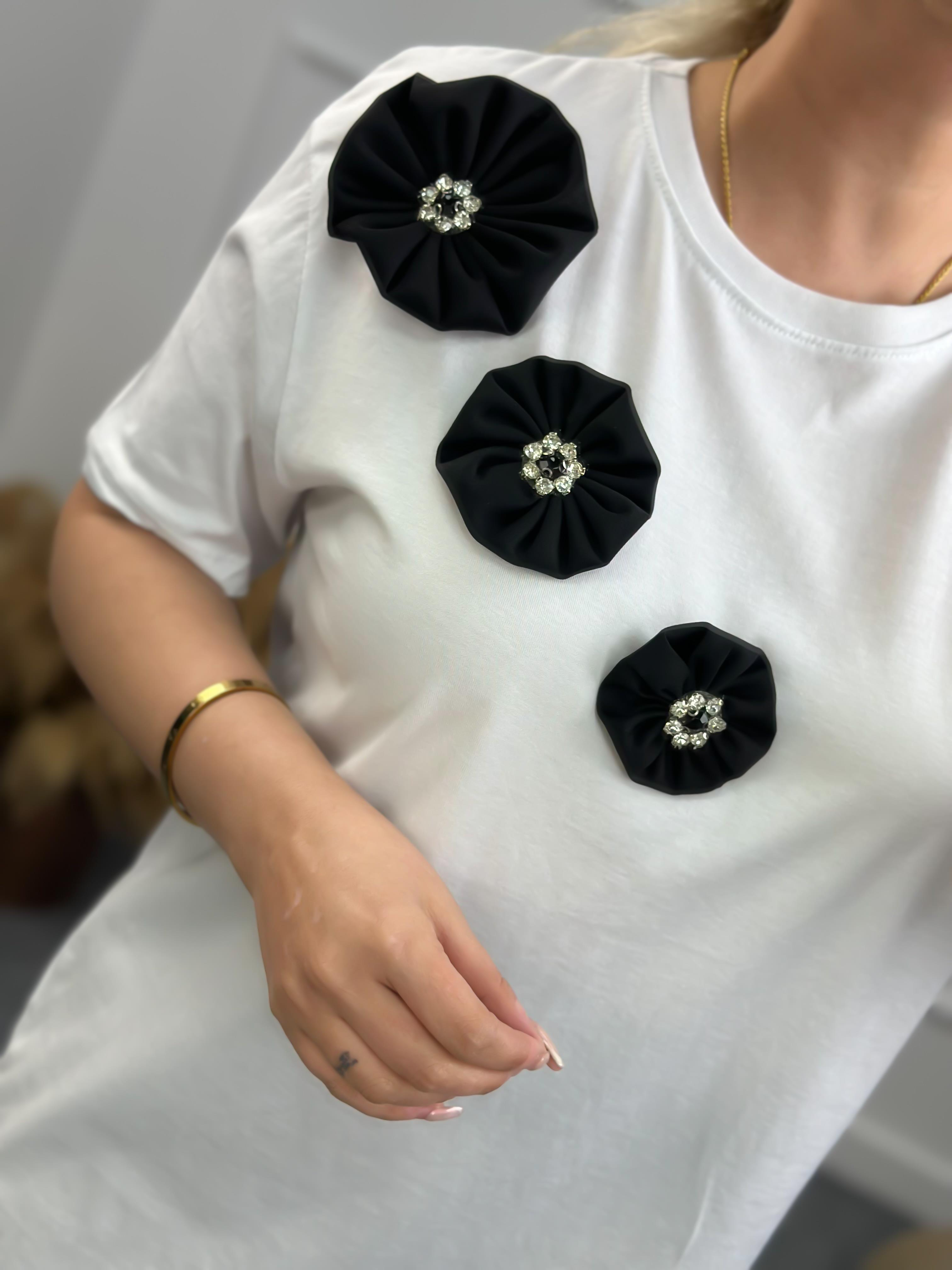 Papyonlu Taşlı Tshirt BEYAZ-23YUST000067