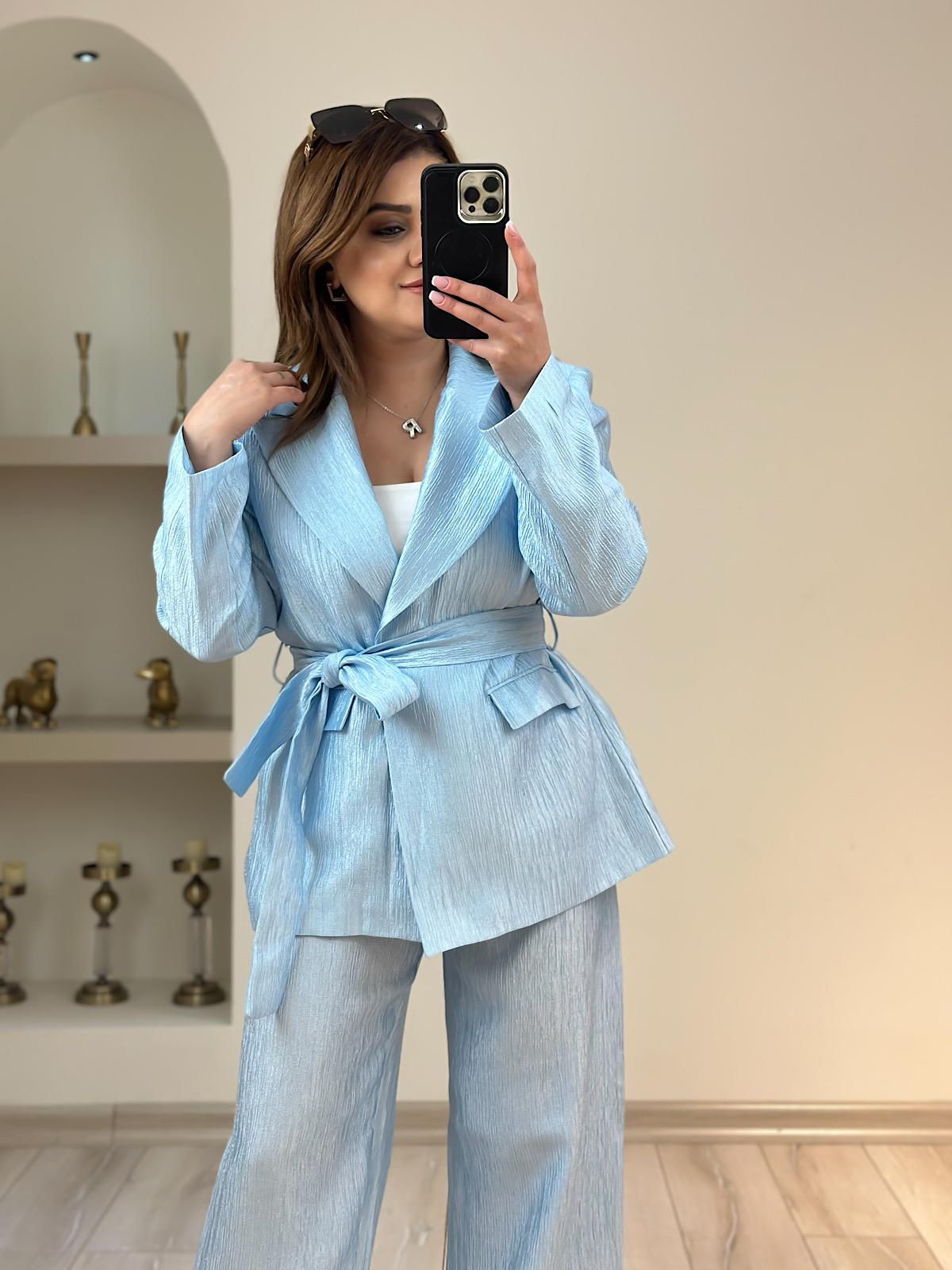 Parlak Beli Kuşaklı Takım MAVİ-23YUST000152