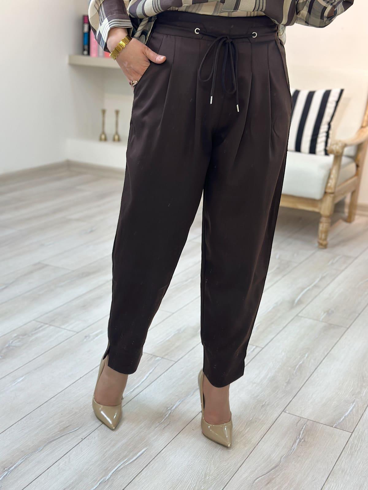 Pilise Detay Beli Lastikli  Havuç Pantolon KAHVE-23YALT000092