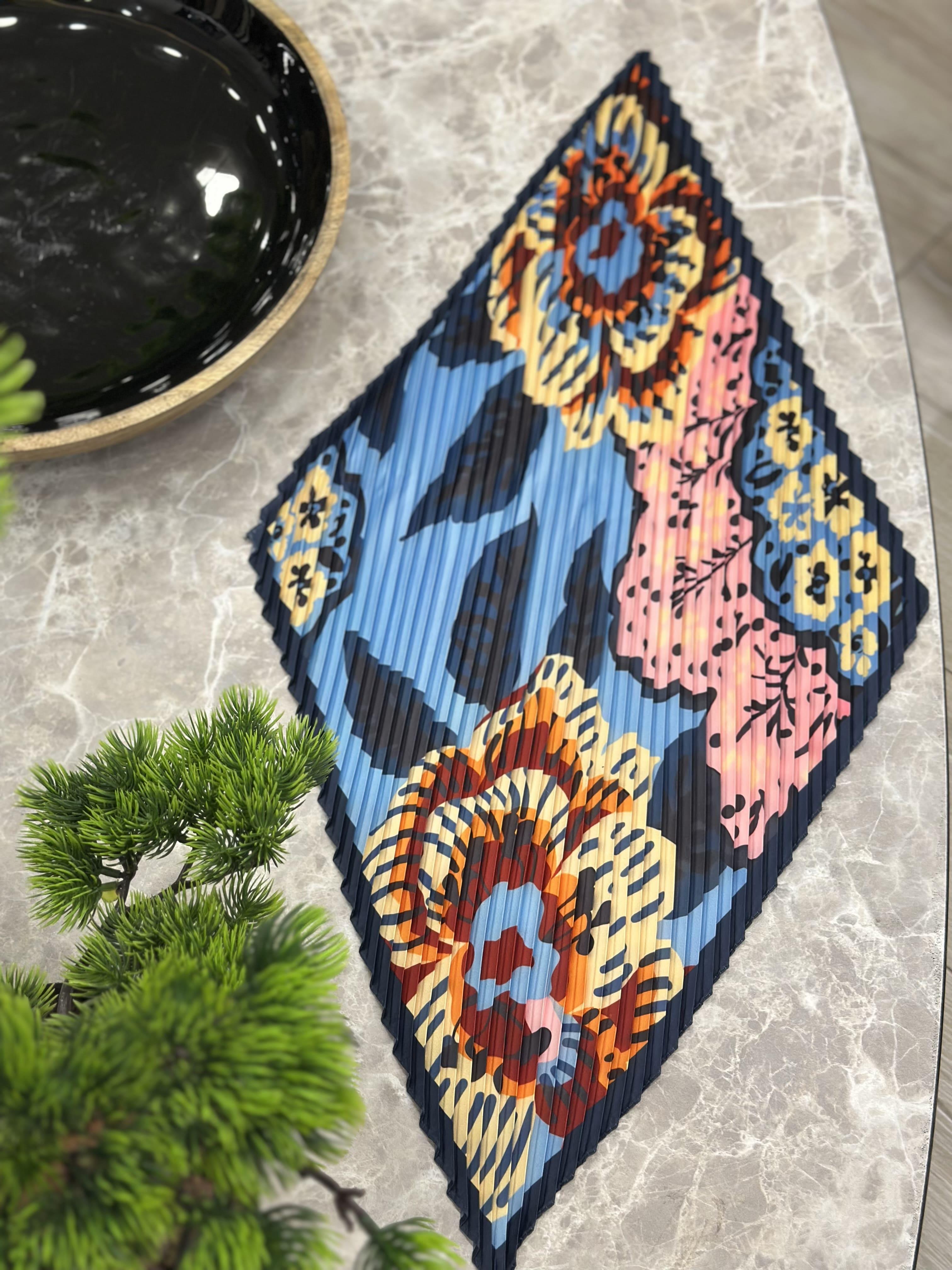 Piliseli Desenli Fular LACİVERT-PEMBE-23YAKS000013