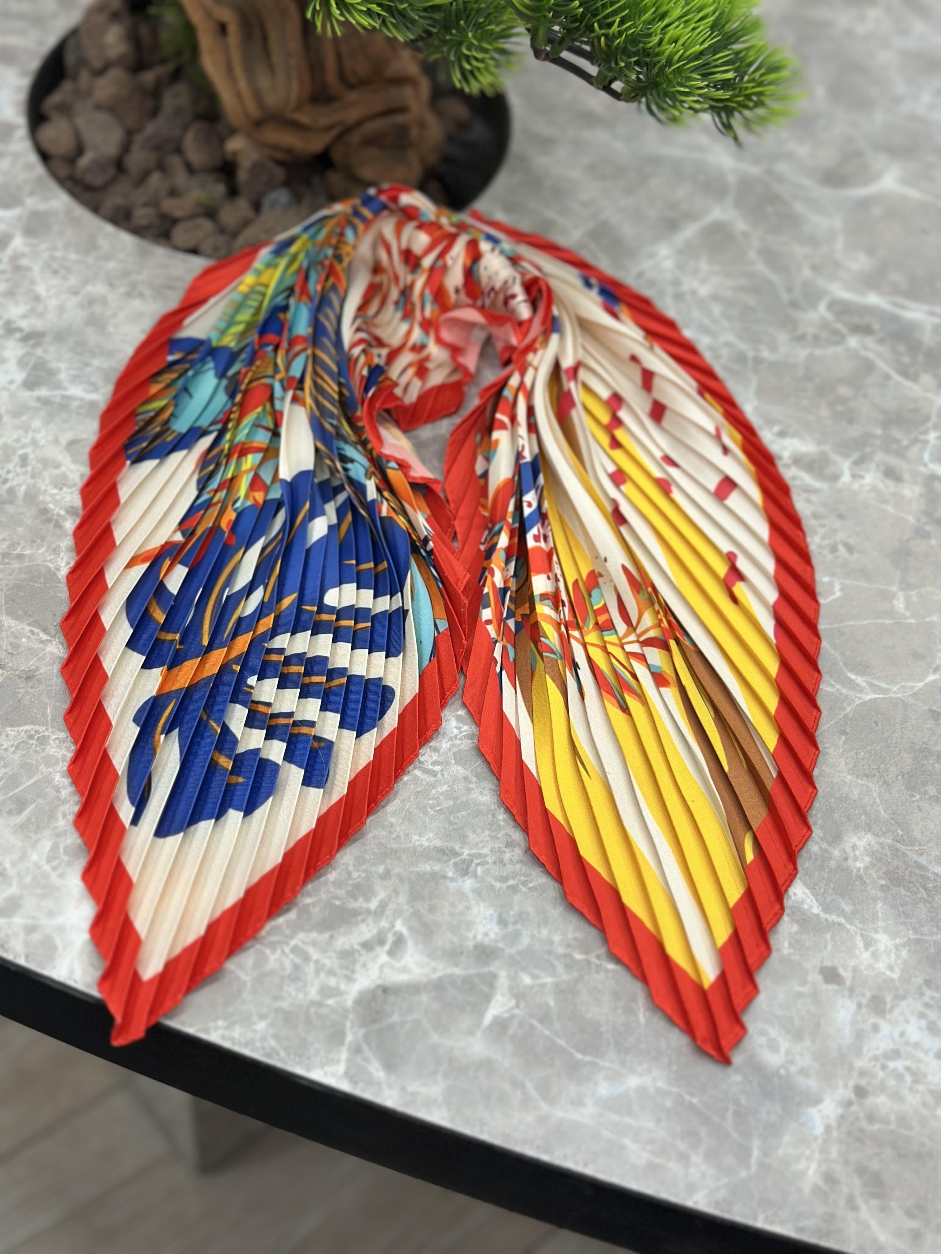 Piliseli Desenli Fular Sarı-23YAKS000013