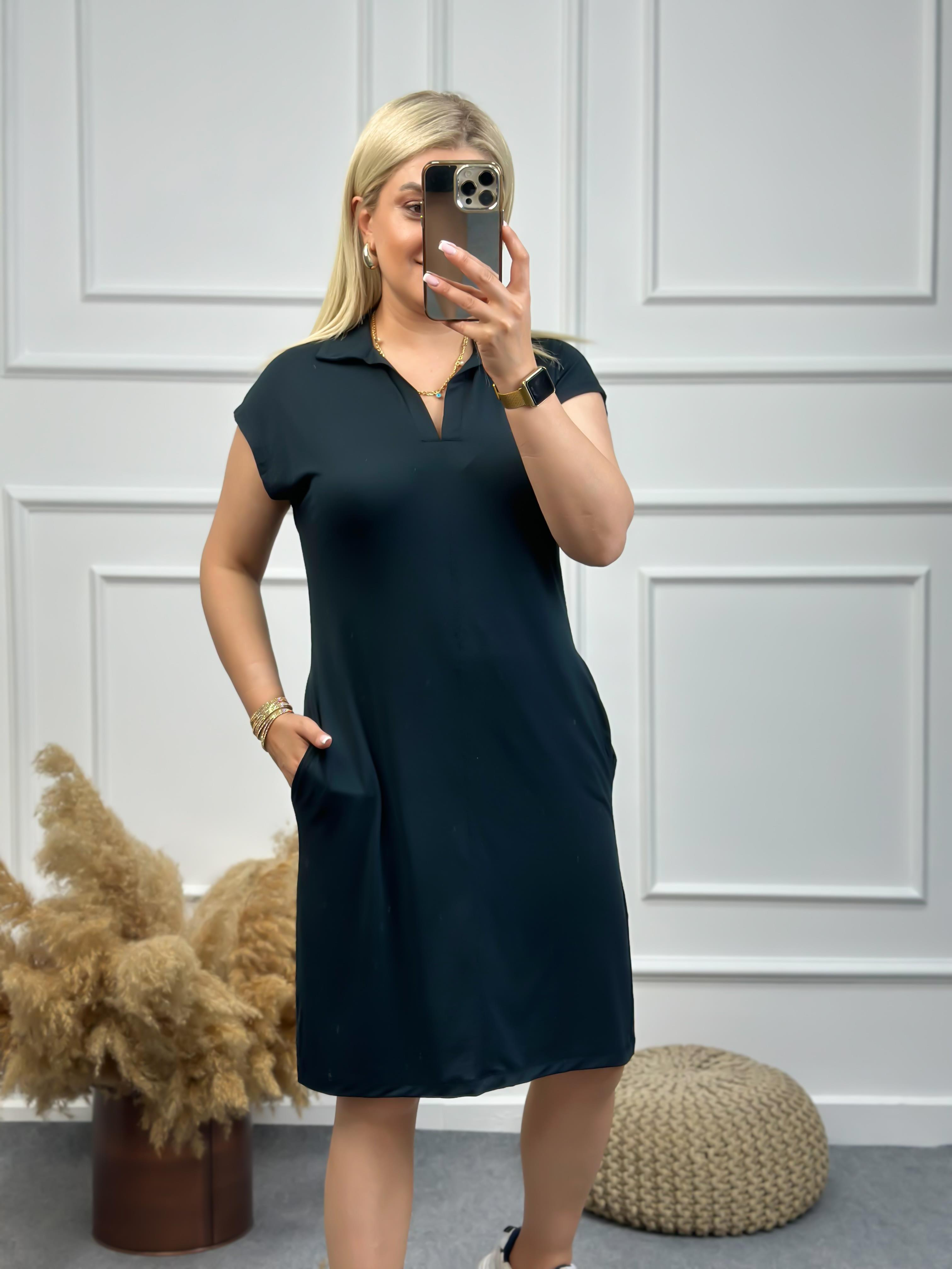 Polo Yaka Modal Kumaş Elbise SİYAH-23YELB000087