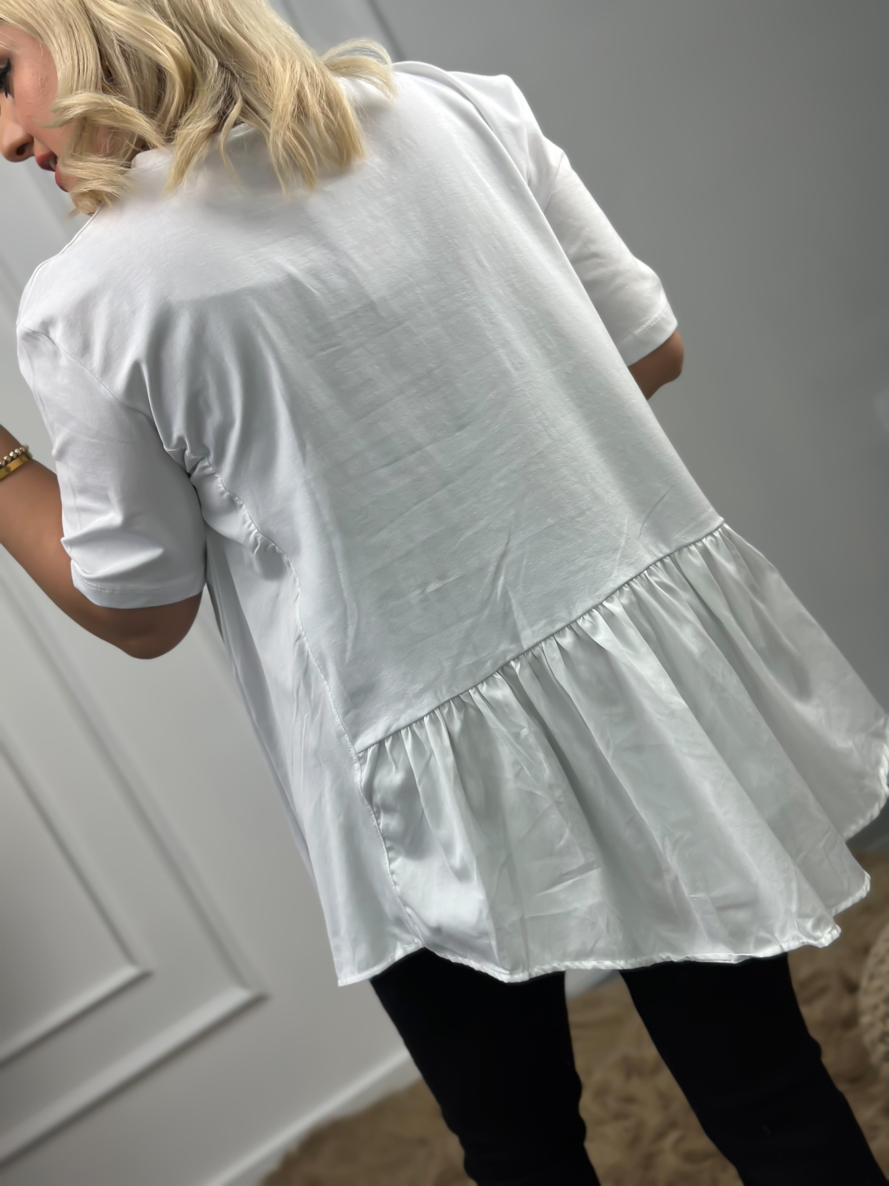 Poplin Detaylı  Belli Lastikli Tshirt BEYAZ-23YUST000007