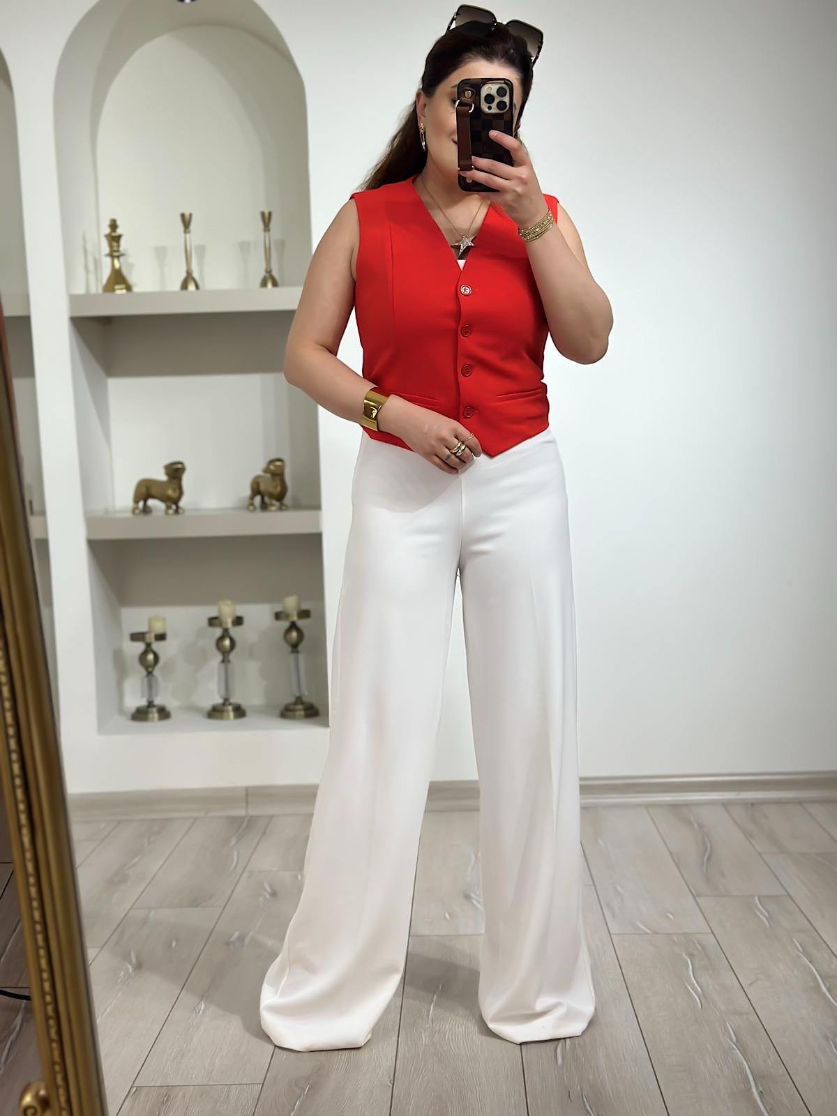 Premium Bol Paça Kumaş Pantolon BEYAZ-23MeALT00078