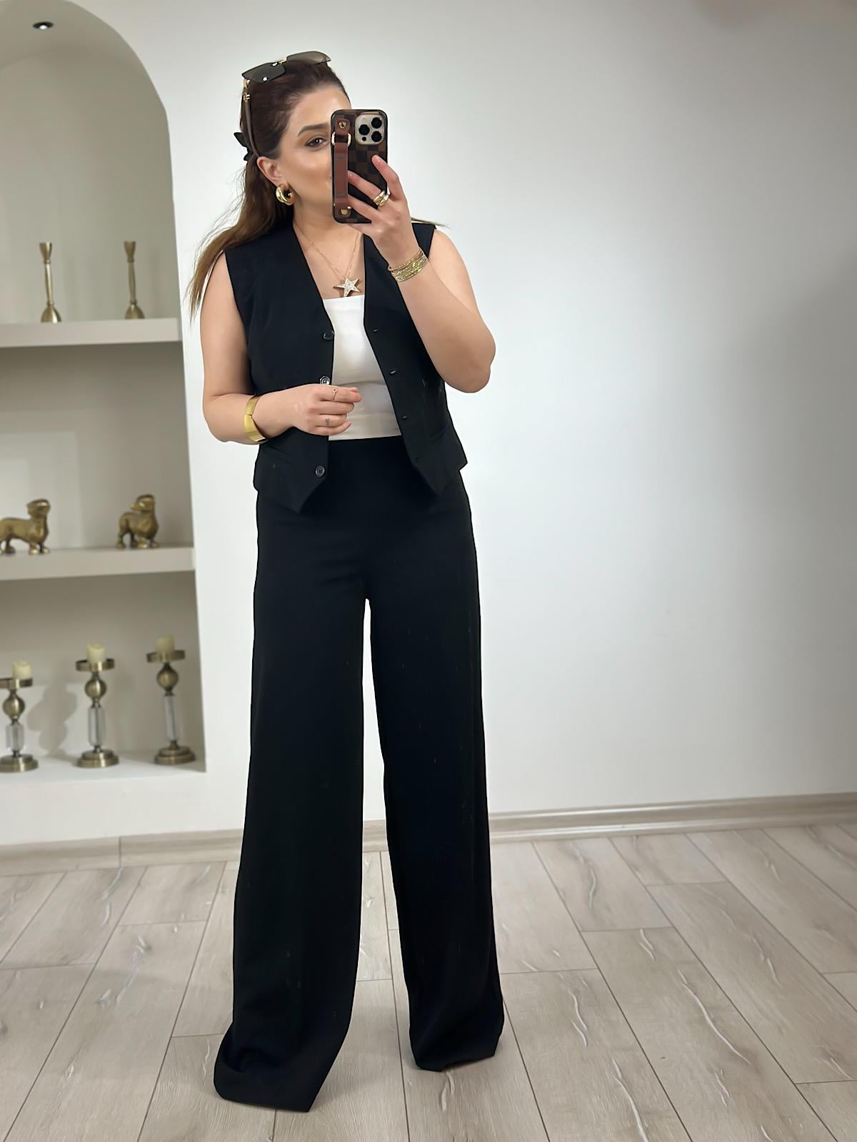 Premium Bol Paça Kumaş Pantolon SİYAH-23MeALT00078