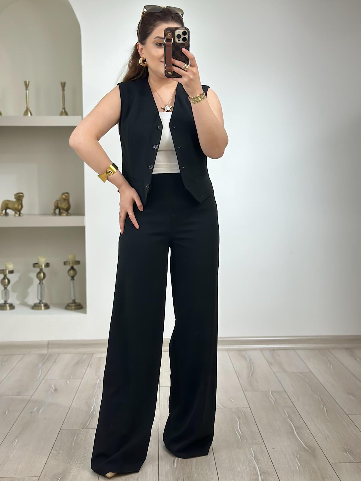 Premium Bol Paça Kumaş Pantolon SİYAH-23MeALT00078
