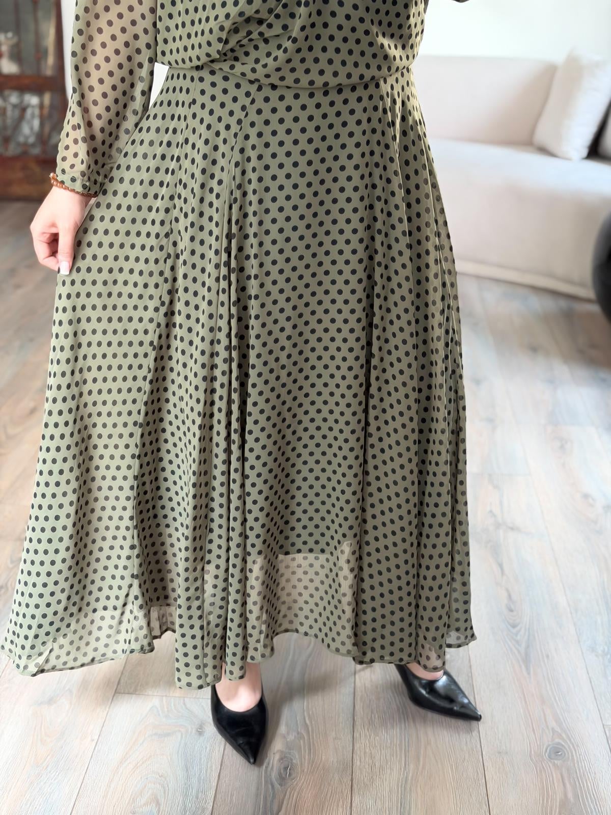 Puantiyeli Şifon Etek Takım HAKİ-23MeUST00157