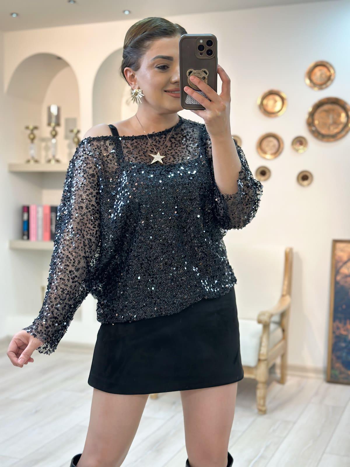 Pul Payet Bluz SİYAH-23YUST000284