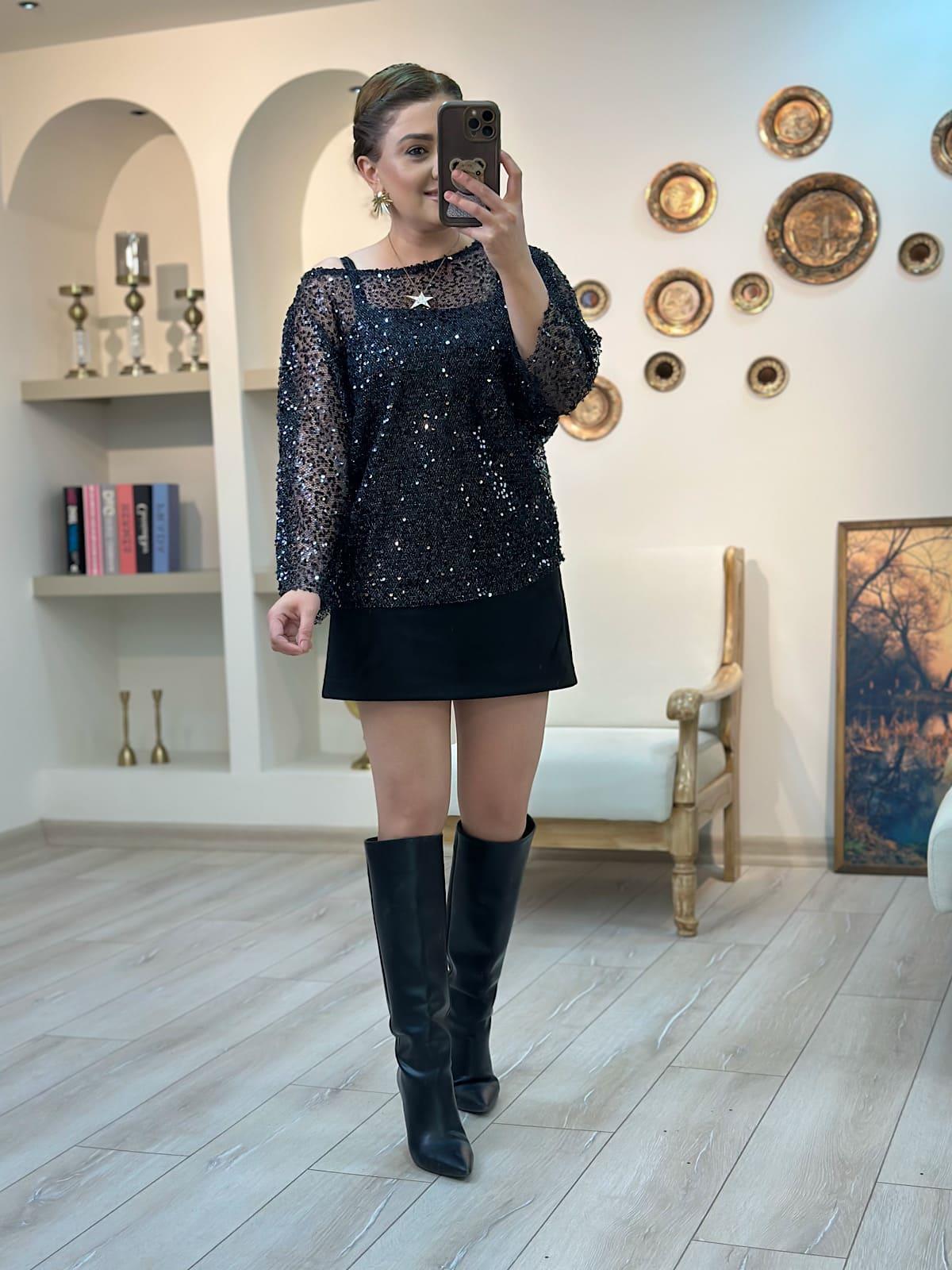 Pul Payet Bluz SİYAH-23YUST000284