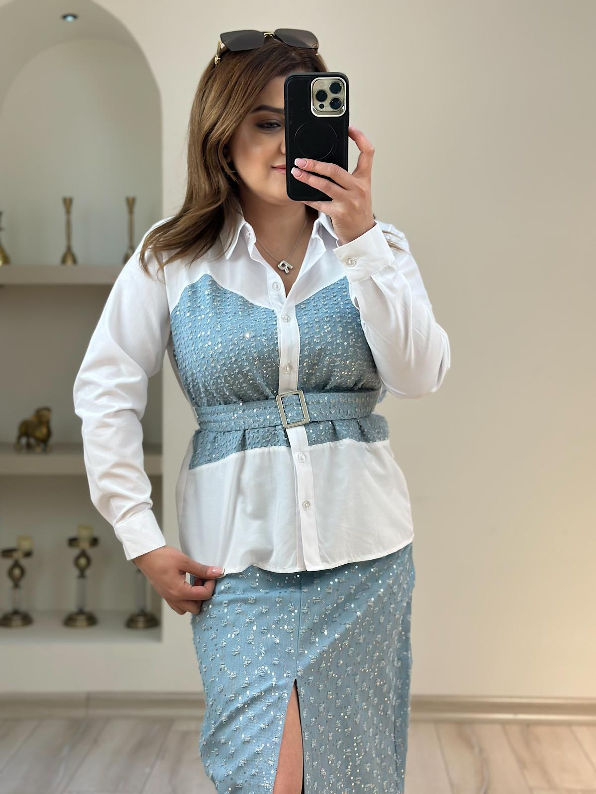 Pullu  Kot Detaylı Gömlek MAVİ-23YUST000161