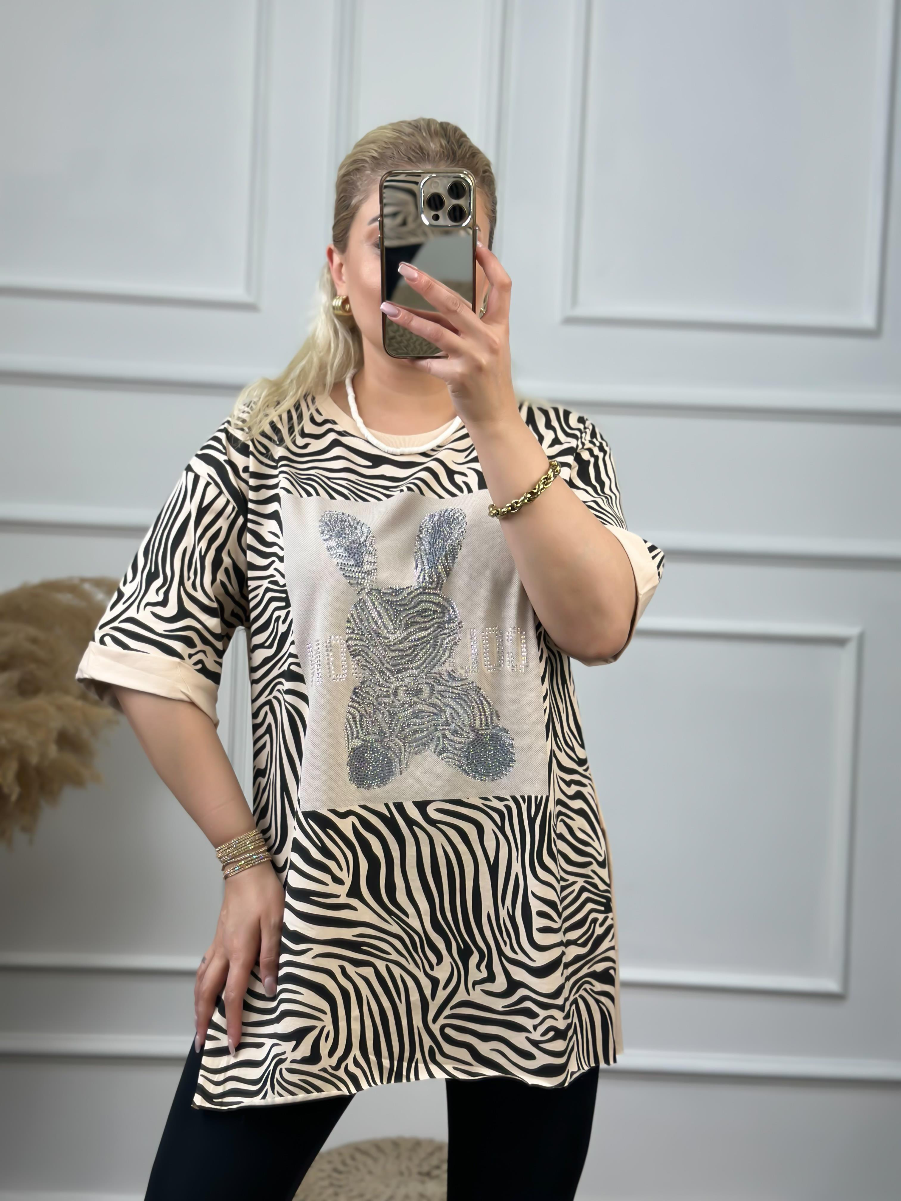 Renkli Tavşanlı Tshirt BEJ-23YUST000059