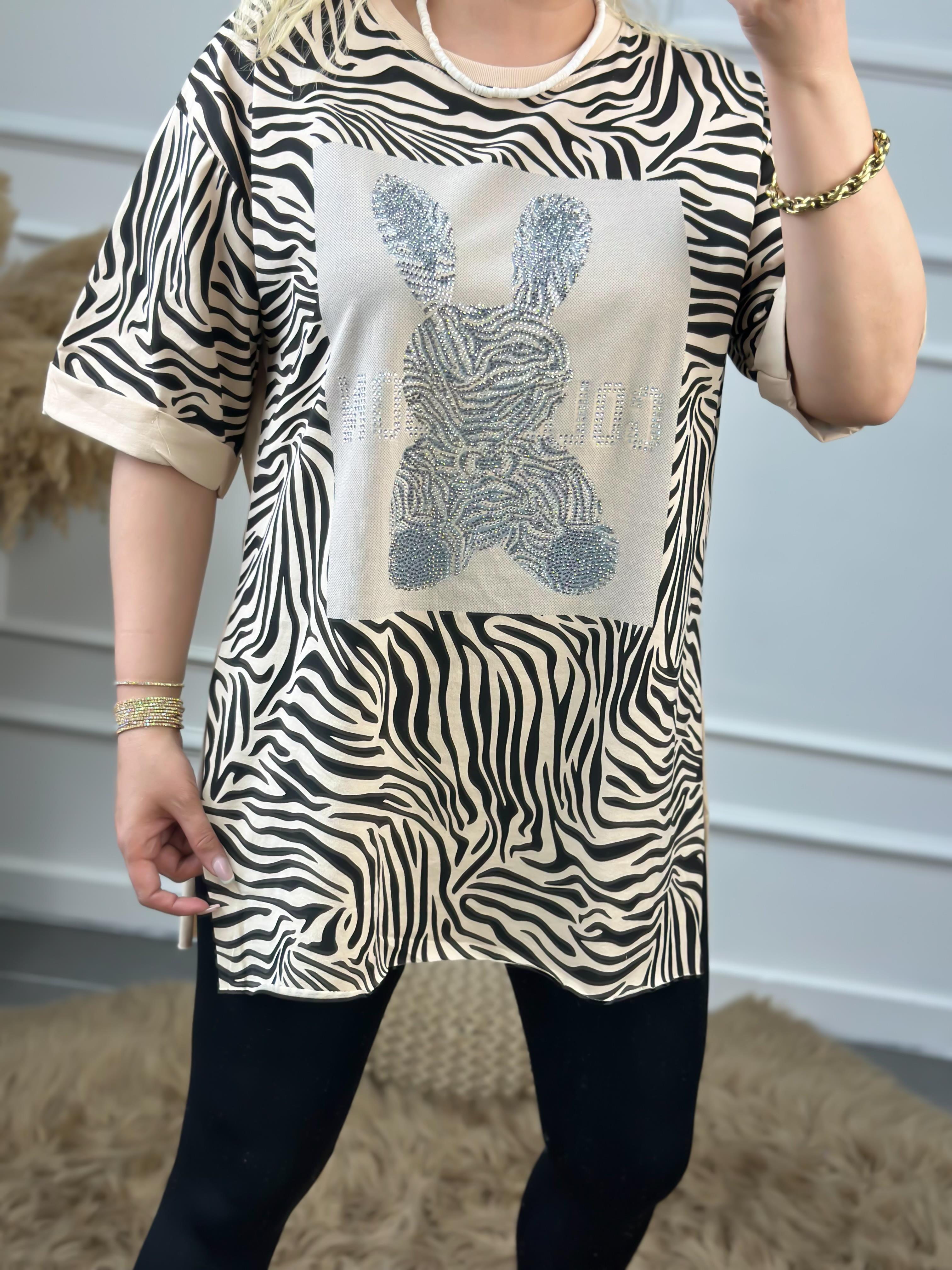 Renkli Tavşanlı Tshirt BEJ-23YUST000059