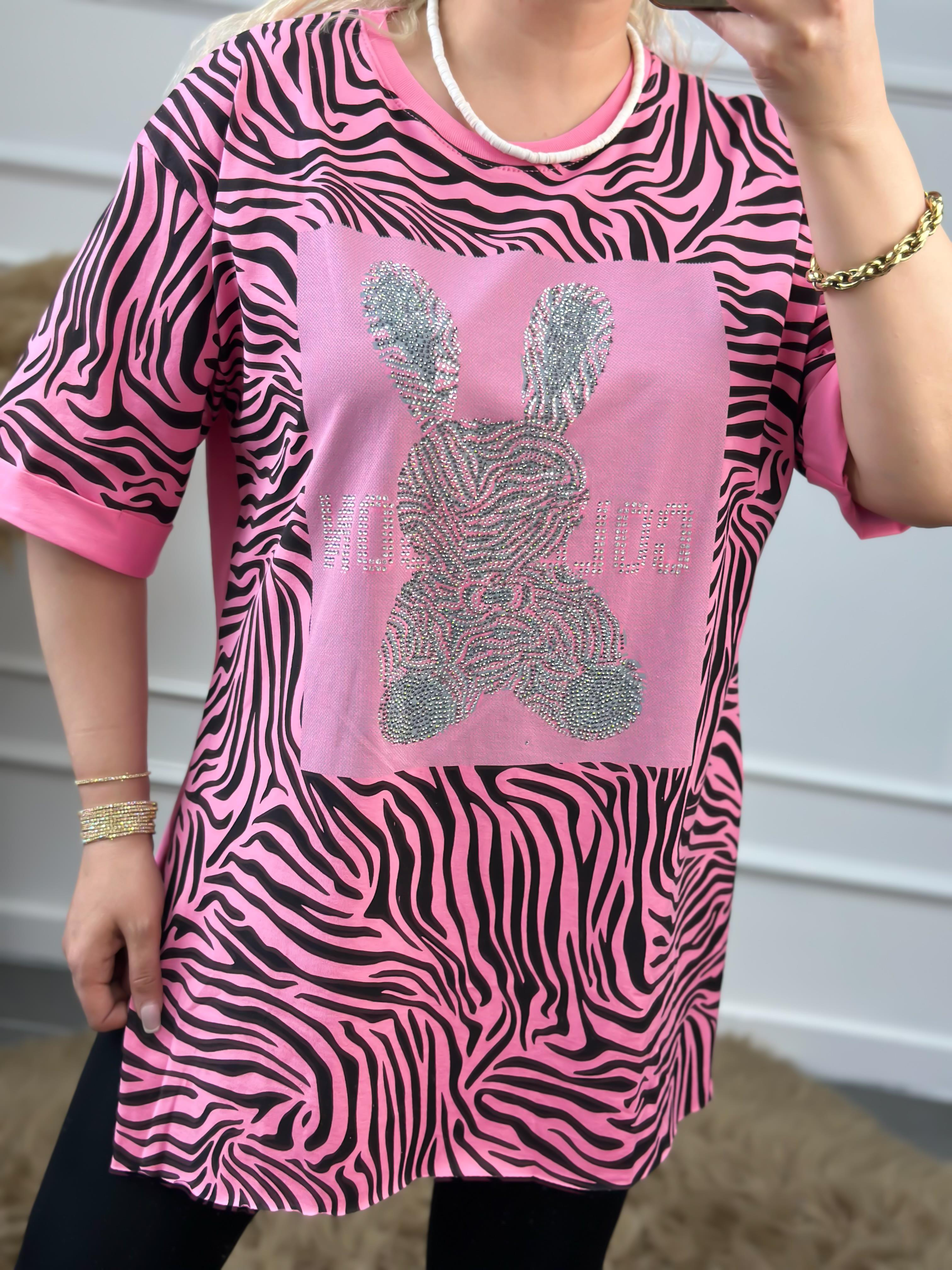 Renkli Tavşanlı Tshirt PEMBE-23YUST000059