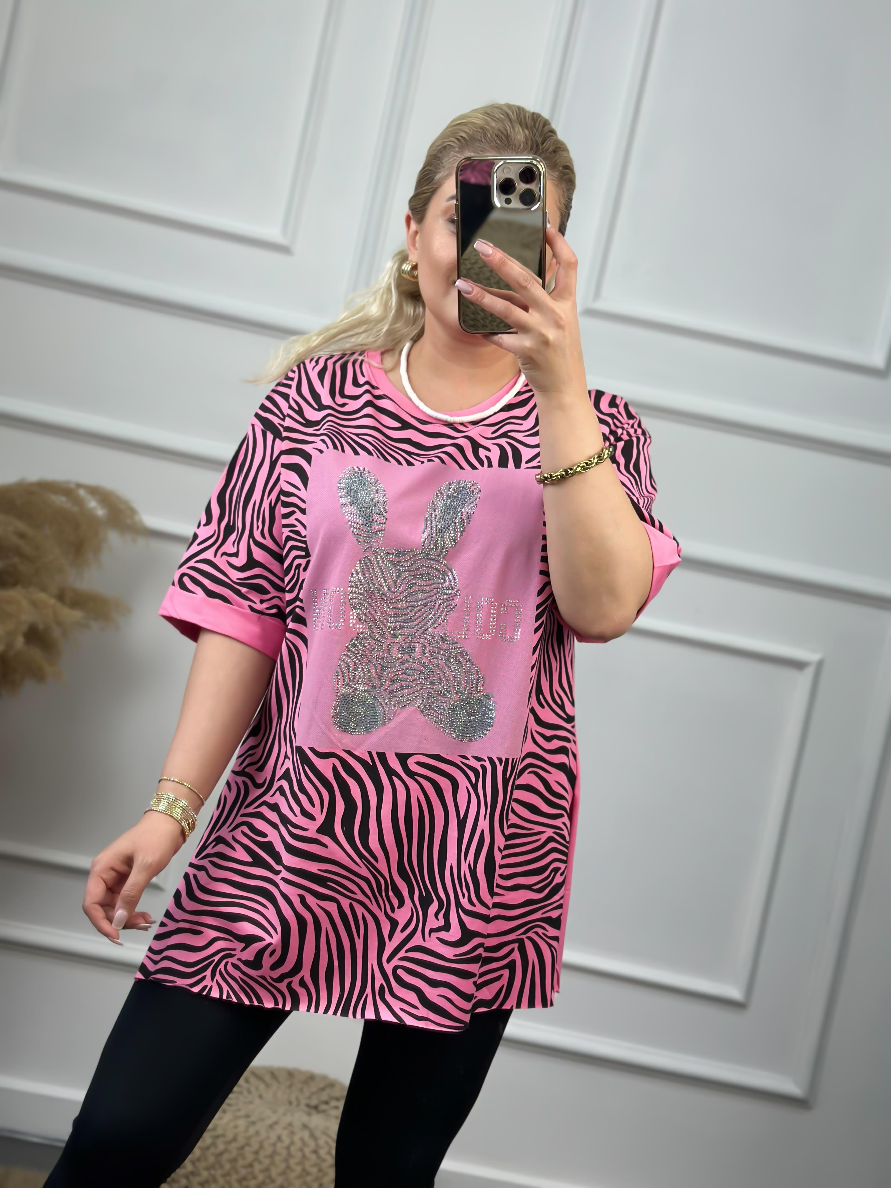 Renkli Tavşanlı Tshirt PEMBE-23YUST000059