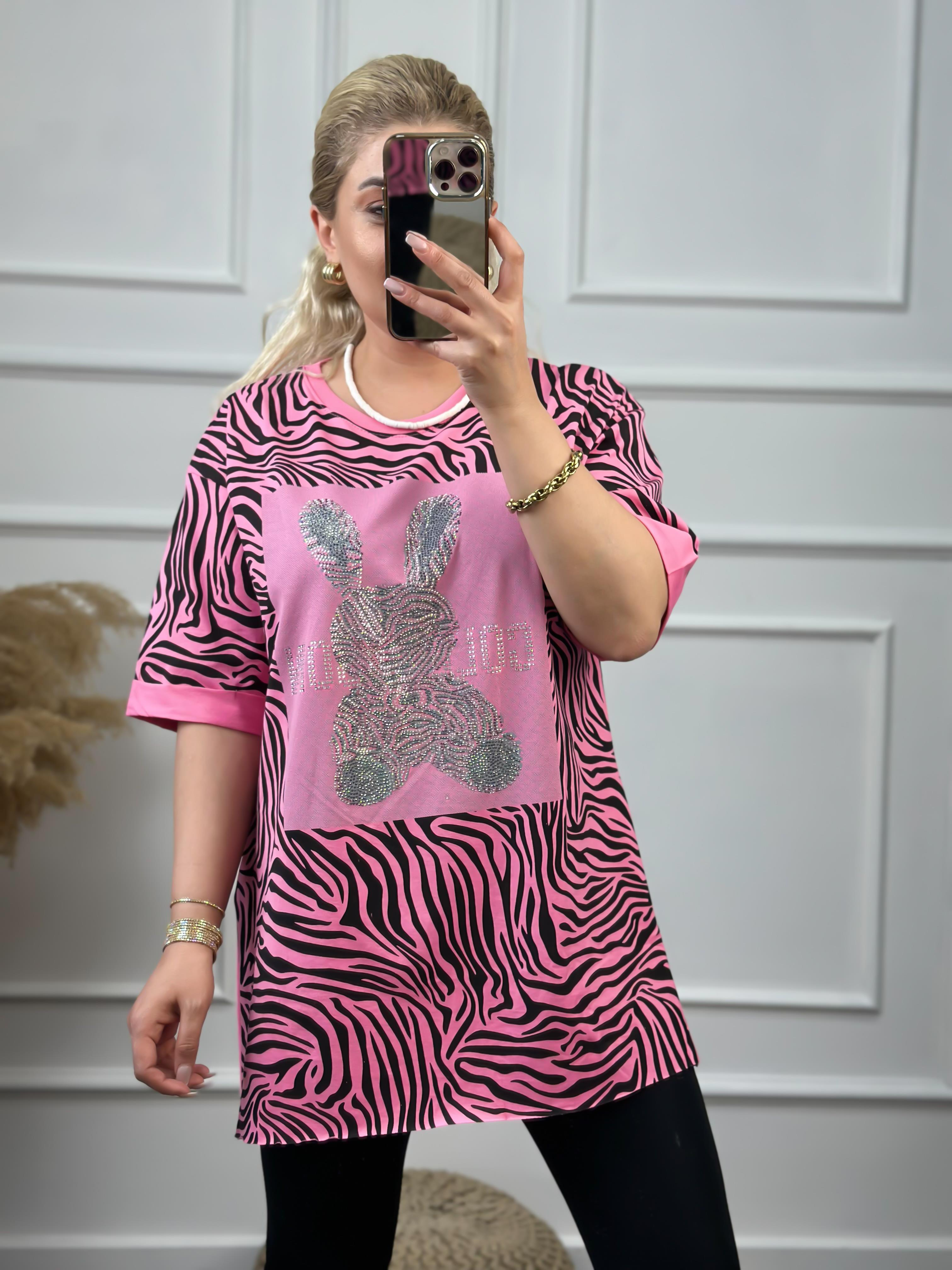 Renkli Tavşanlı Tshirt PEMBE-23YUST000059