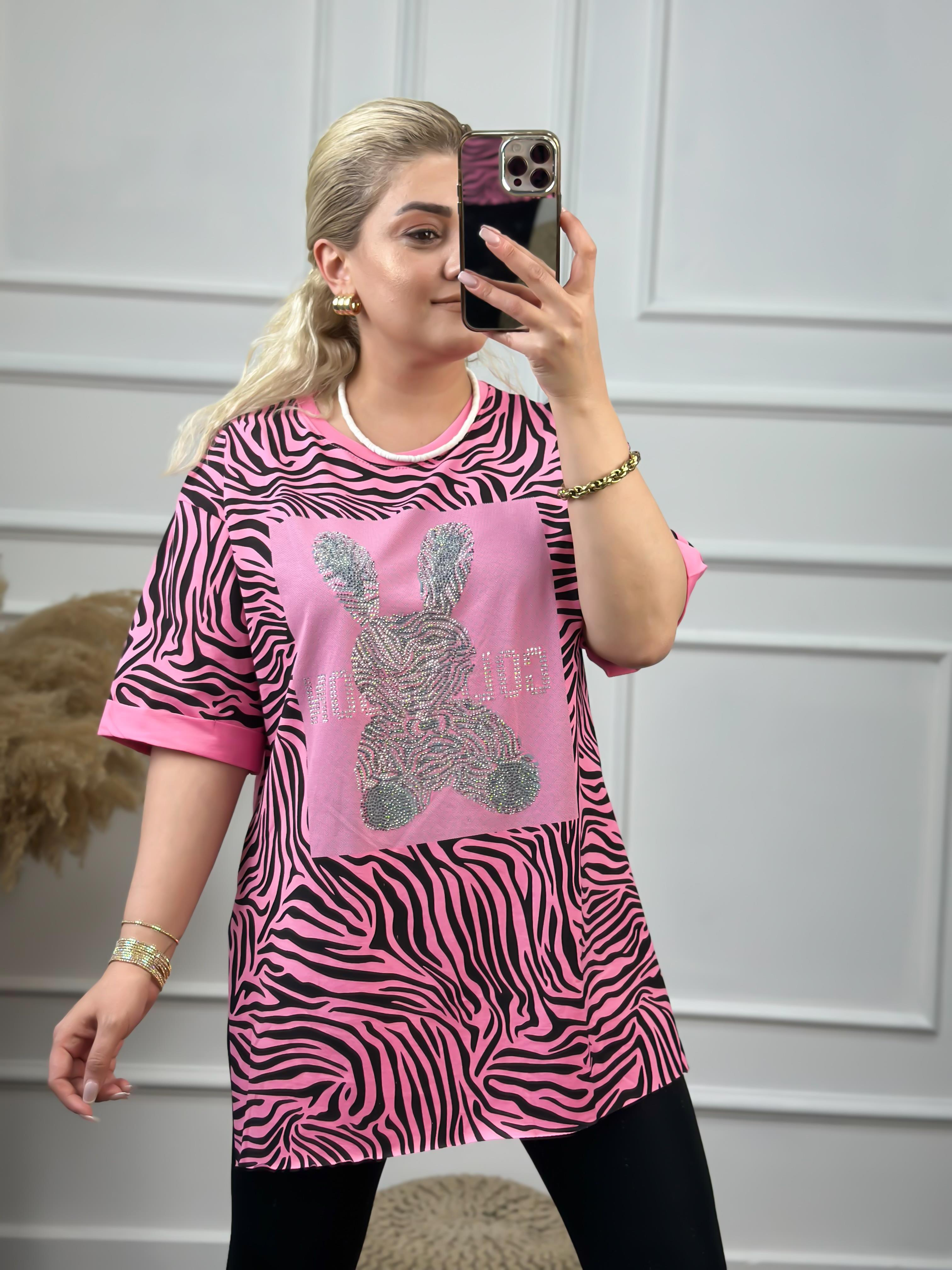 Renkli Tavşanlı Tshirt PEMBE-23YUST000059