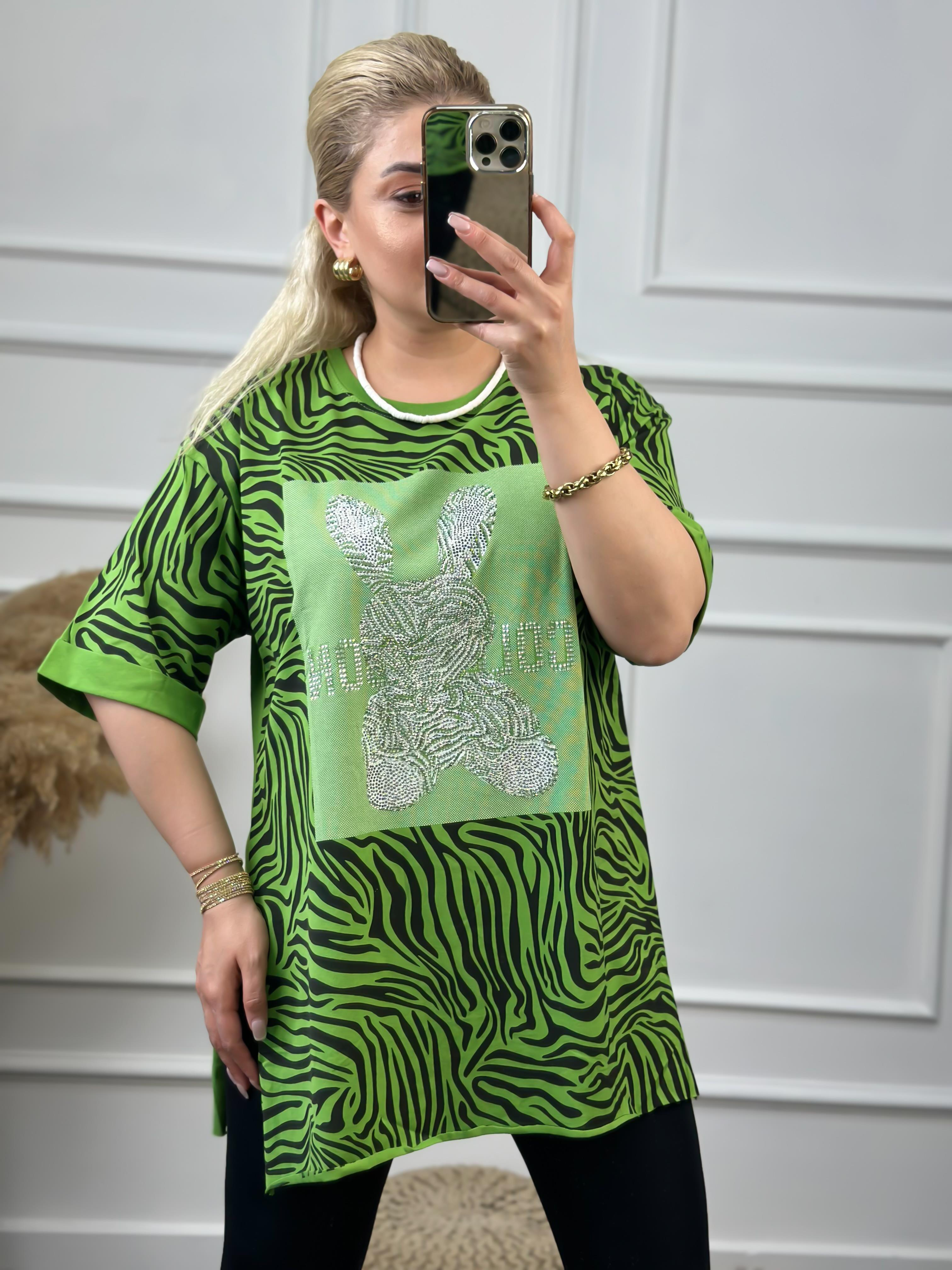 Renkli Tavşanlı Tshirt YEŞİL-23YUST000059