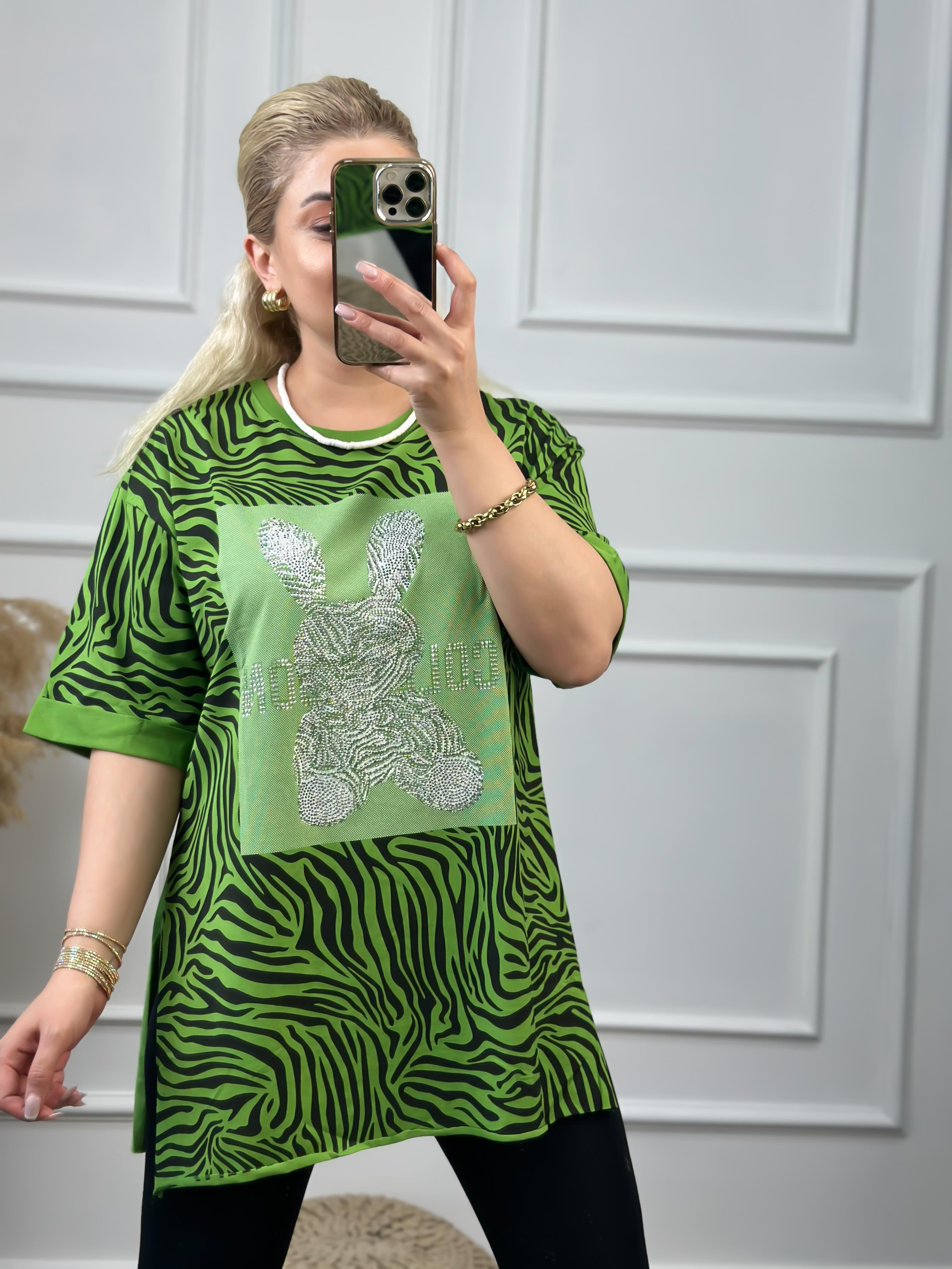 Renkli Tavşanlı Tshirt YEŞİL-23YUST000059
