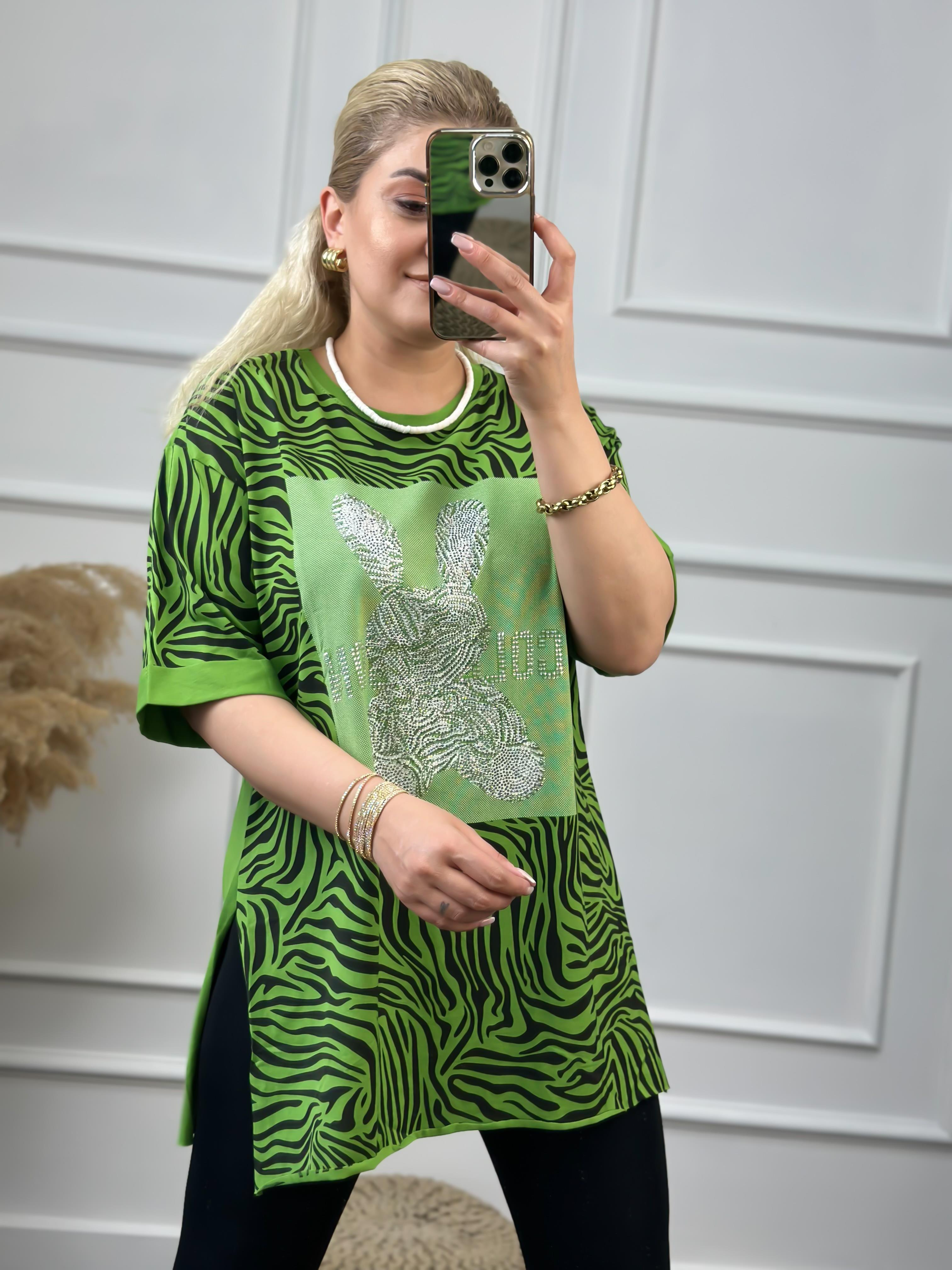 Renkli Tavşanlı Tshirt YEŞİL-23YUST000059