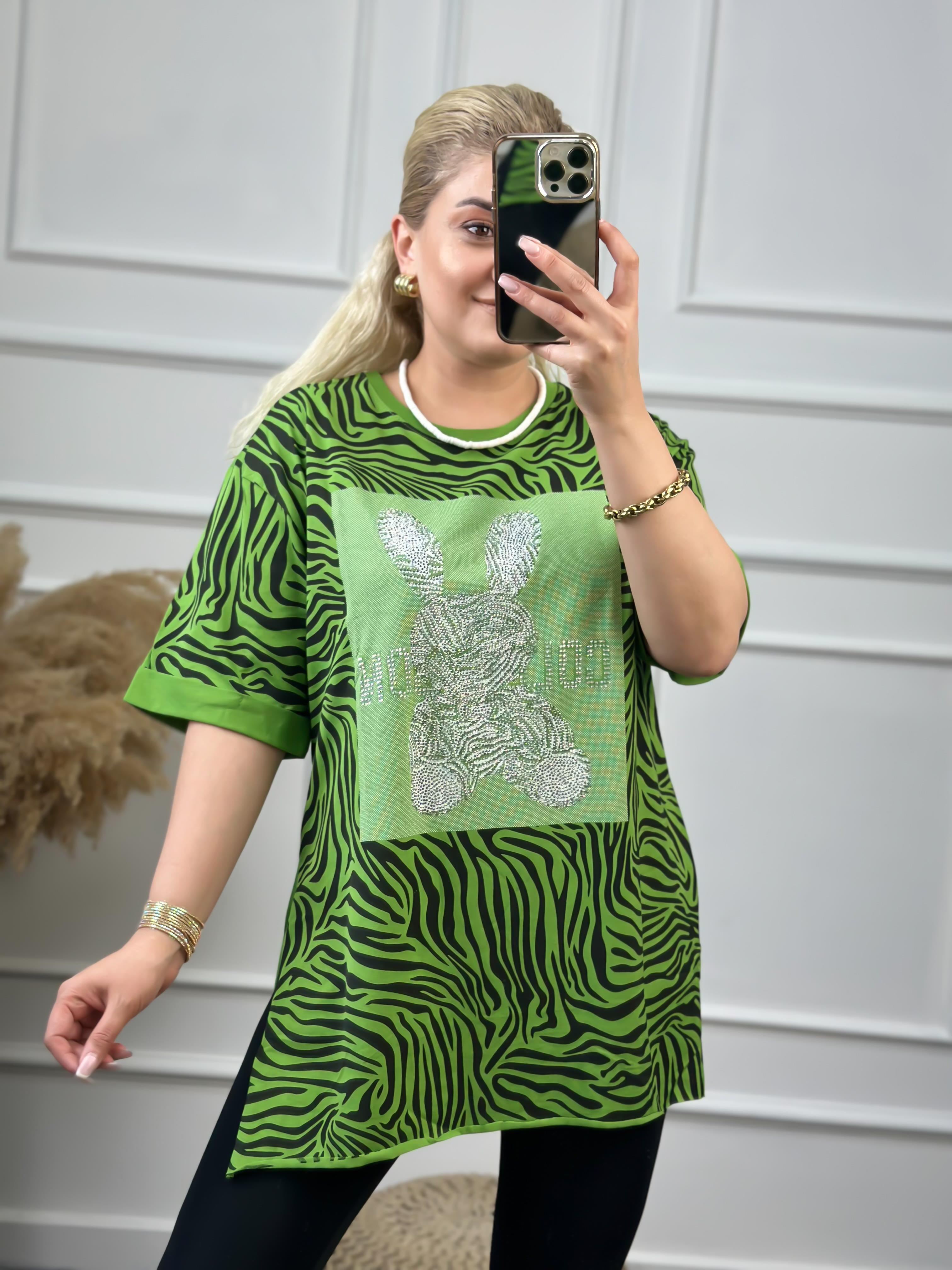 Renkli Tavşanlı Tshirt YEŞİL-23YUST000059