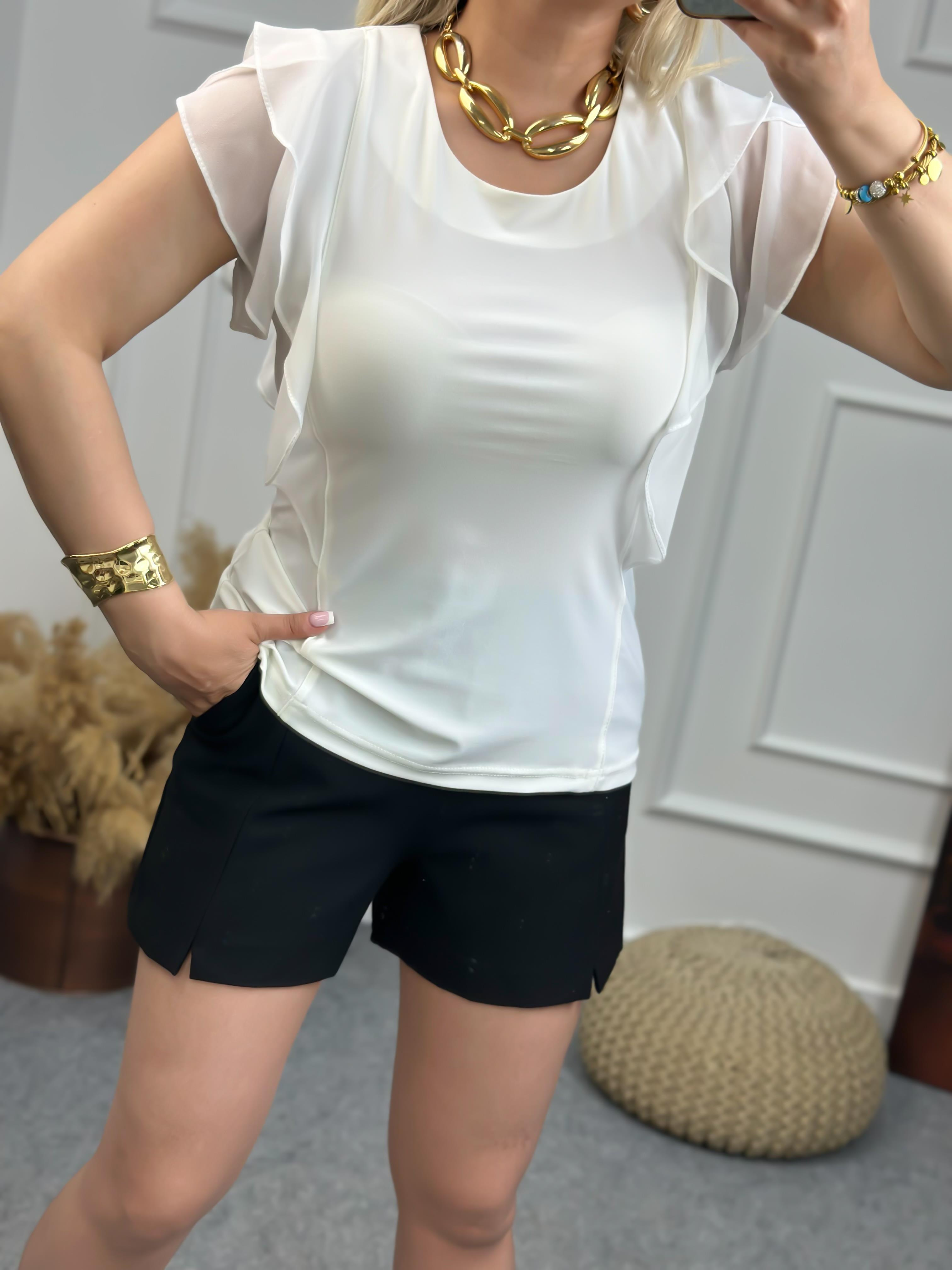 Şifon Kol Likralı Bluz BEYAZ-23YUST000101