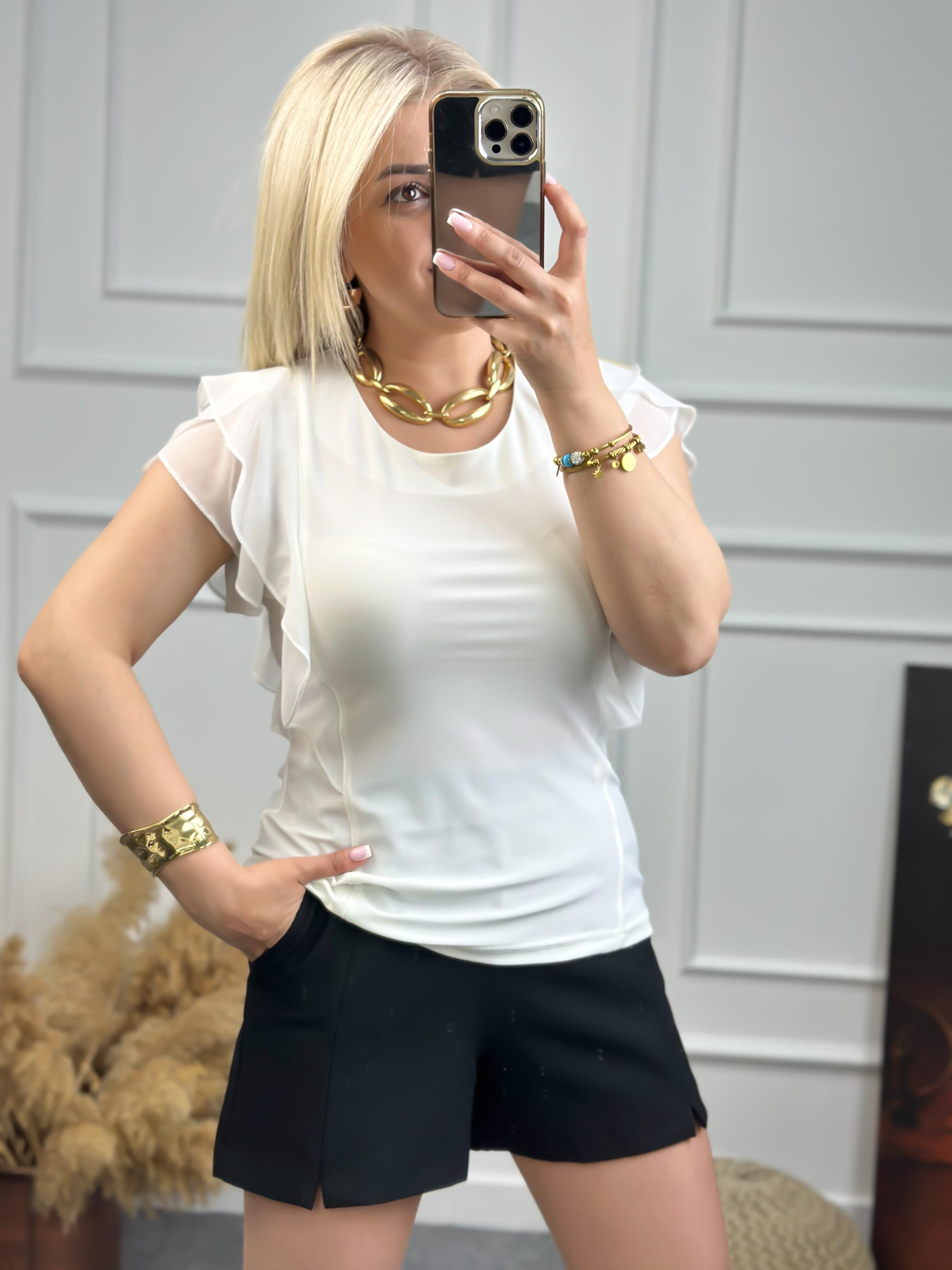 Şifon Kol Likralı Bluz BEYAZ-23YUST000101