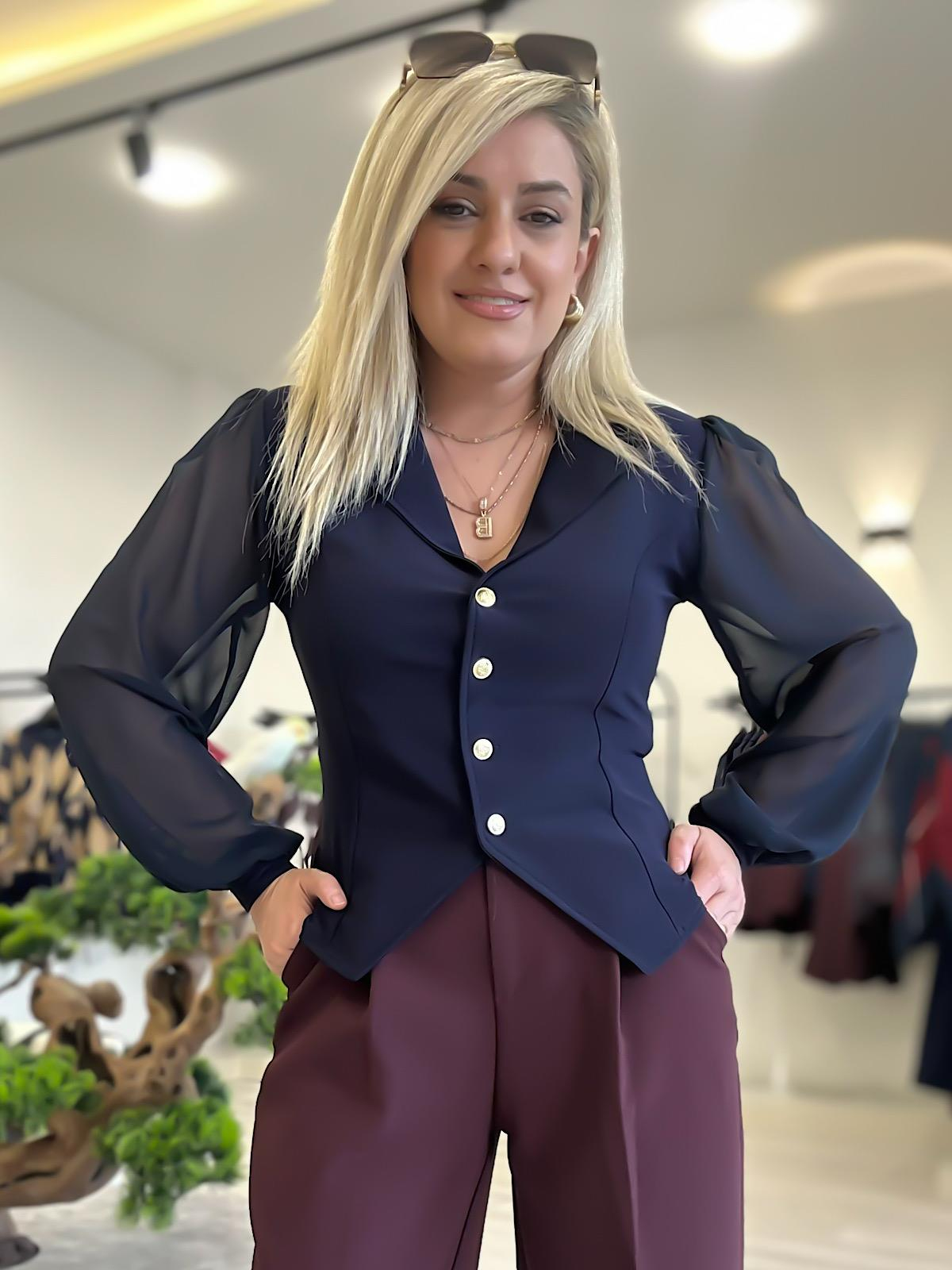 Şifon Uzun Kol Düğmeli Bluz LARCİVET-23YUST000143