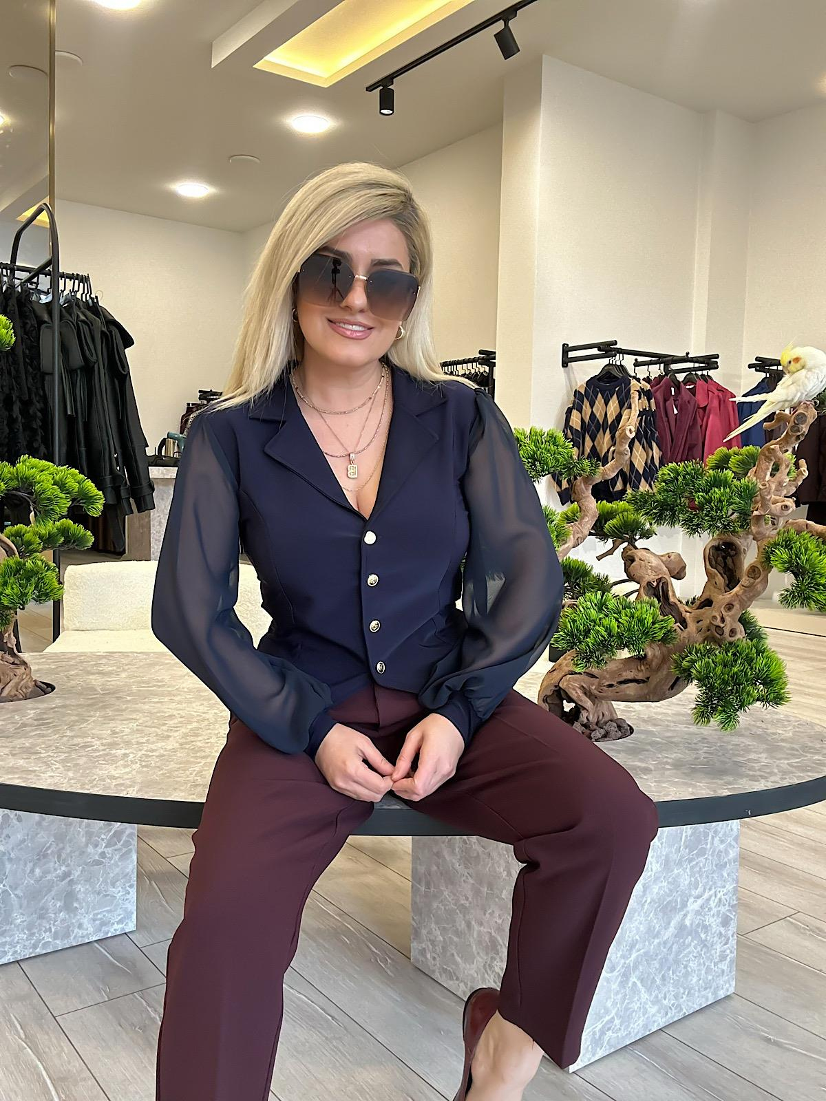 Şifon Uzun Kol Düğmeli Bluz LARCİVET-23YUST000143