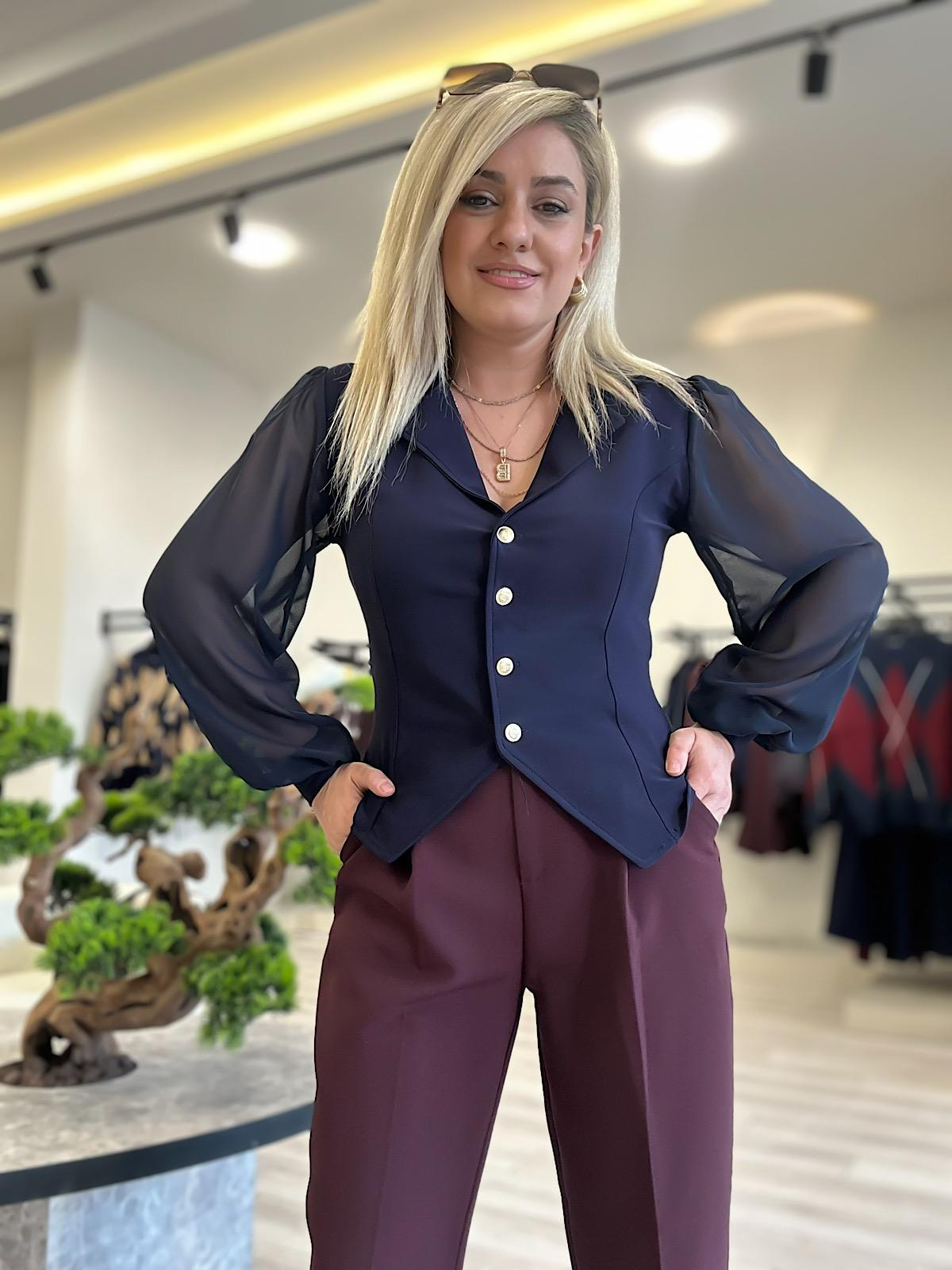 Şifon Uzun Kol Düğmeli Bluz LARCİVET-23YUST000143