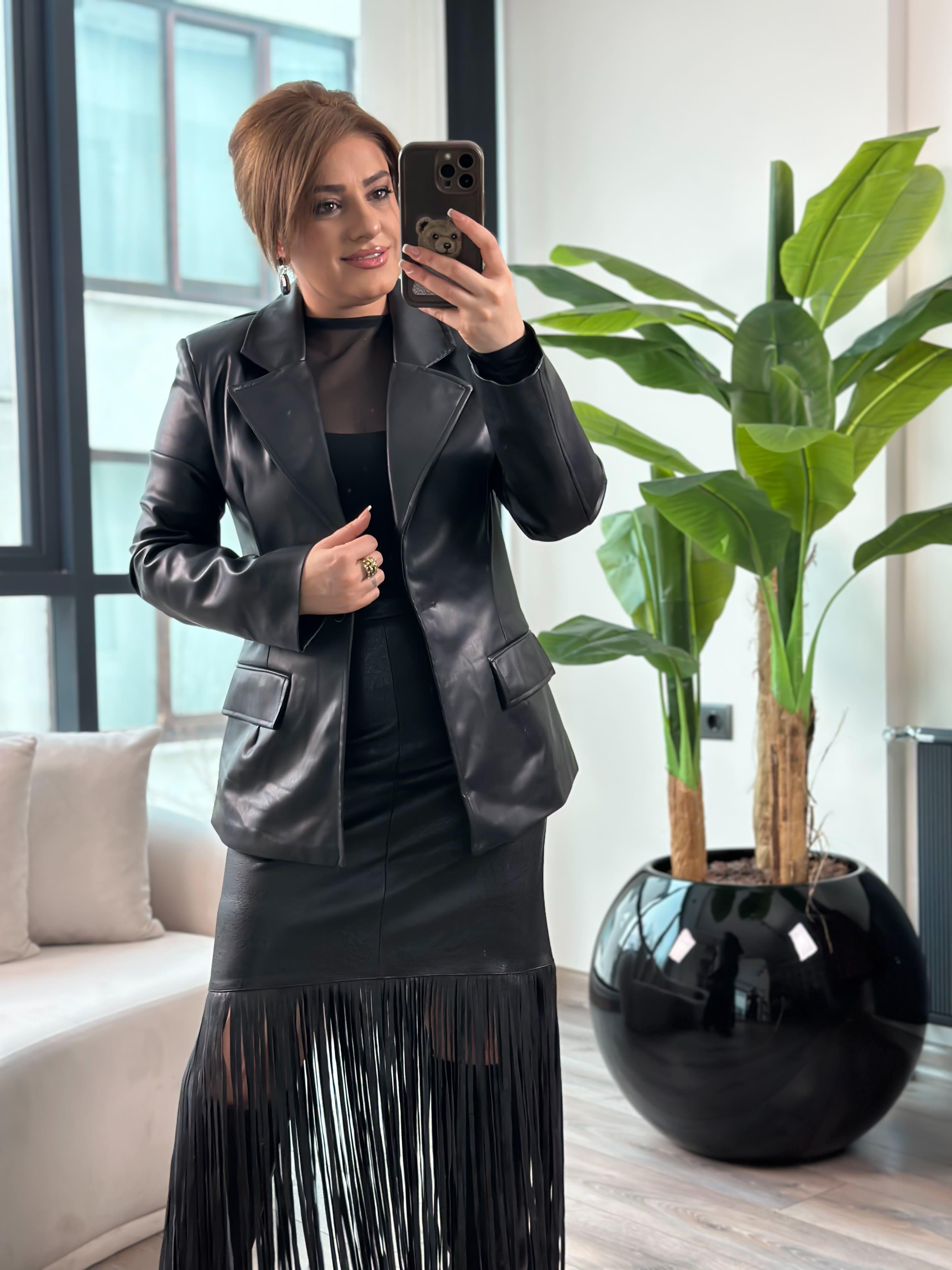 Suni Deri Blazer Ceket SİYAH-23MeDIS00020
