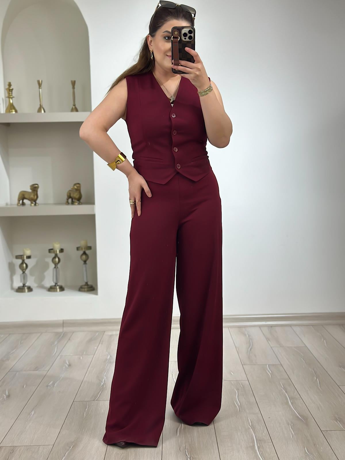 Süs Cep Detay Astarlı Yelek BORDO-23MeUST00108