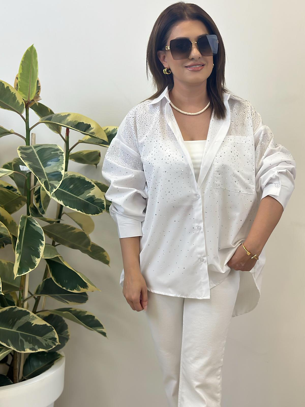 Taş Detaylı Gömlek BEYAZ-23YUST000271