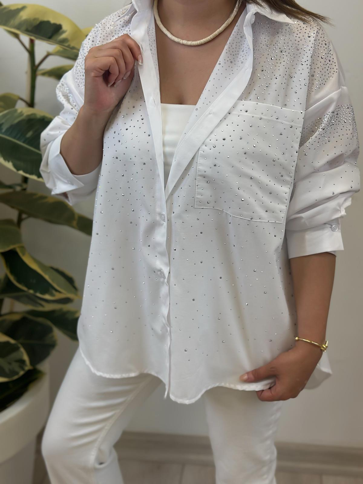 Taş Detaylı Gömlek BEYAZ-23YUST000271